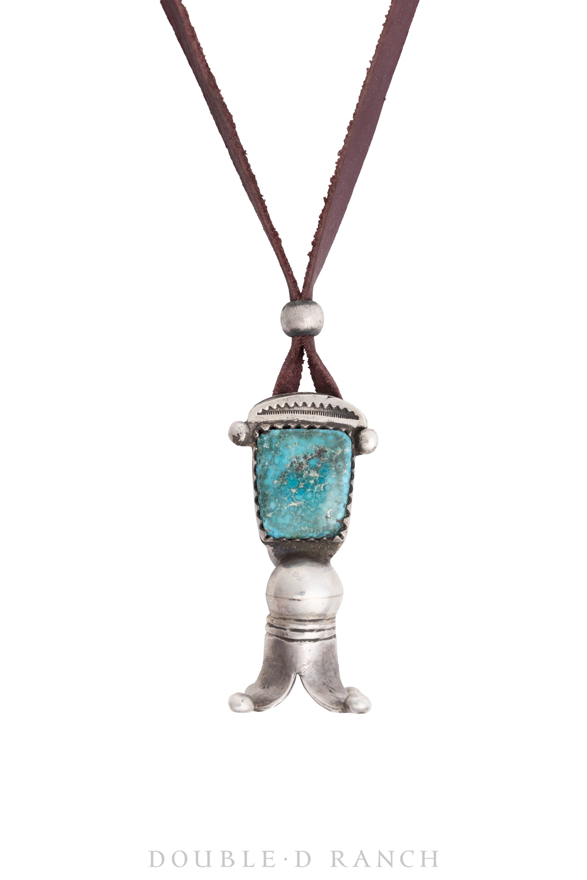 JN2980, Necklace, Leather Thong, Squash Blossom, Turquoise, Artisan, Jock Favour, Contemporary, 2980