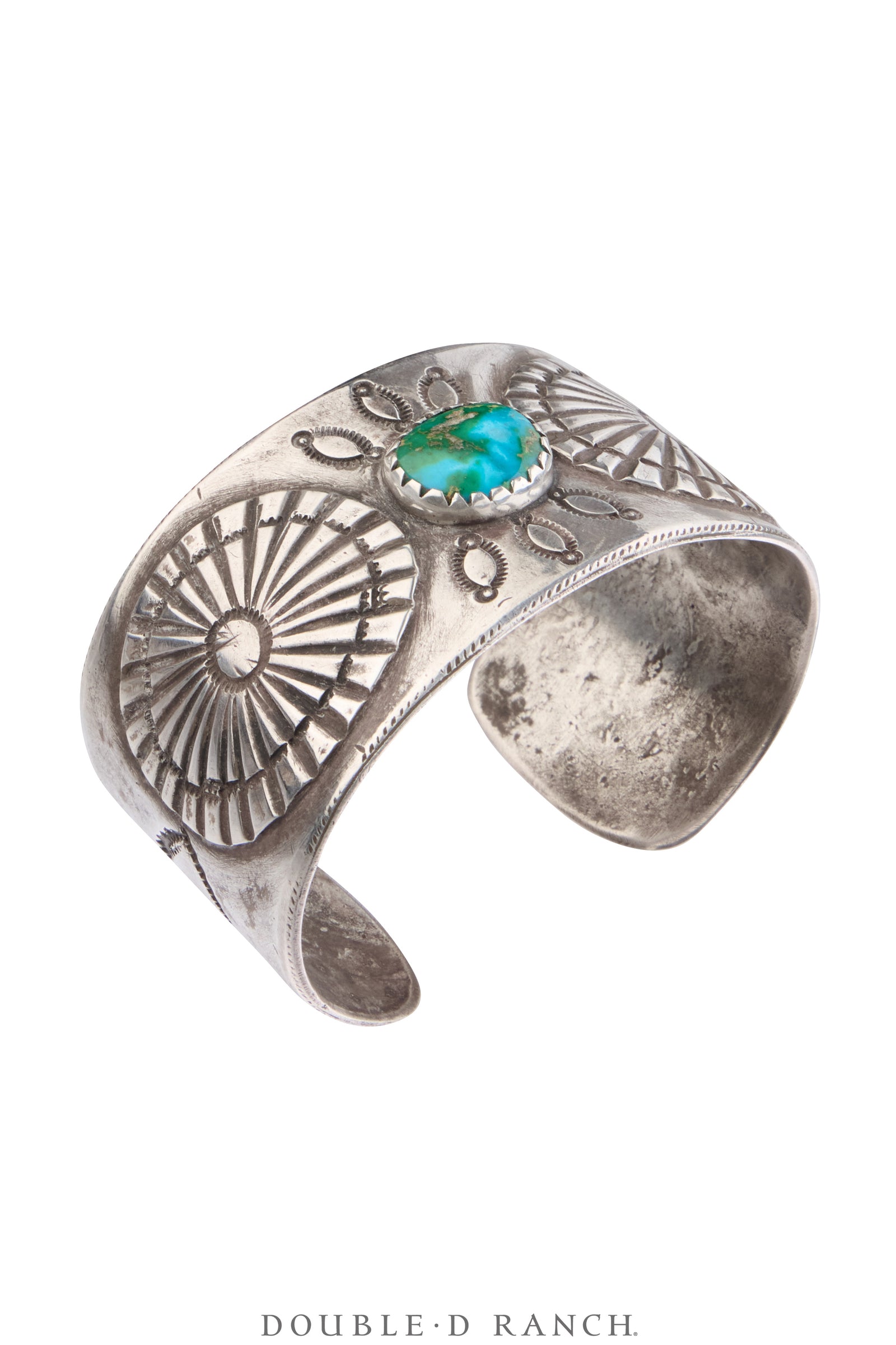 Cuff, Stampwork, Turquoise & Ingot Silver, Sans Hallmark, Vintage Early 20th Century, 4175