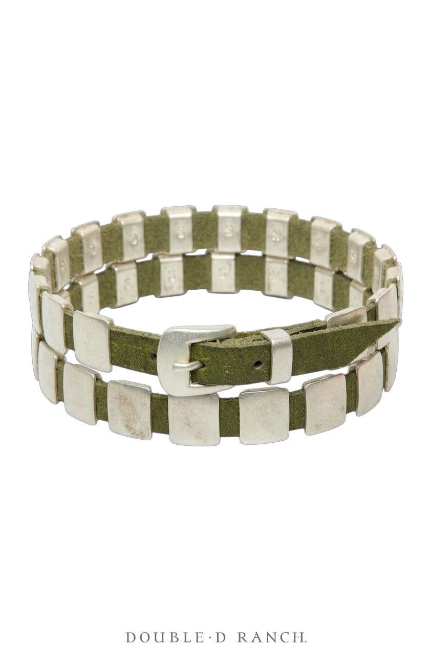 Bracelet, Leather Strap, Sterling Silver, Conchos, Double Wrap, Contemporary, 4207
