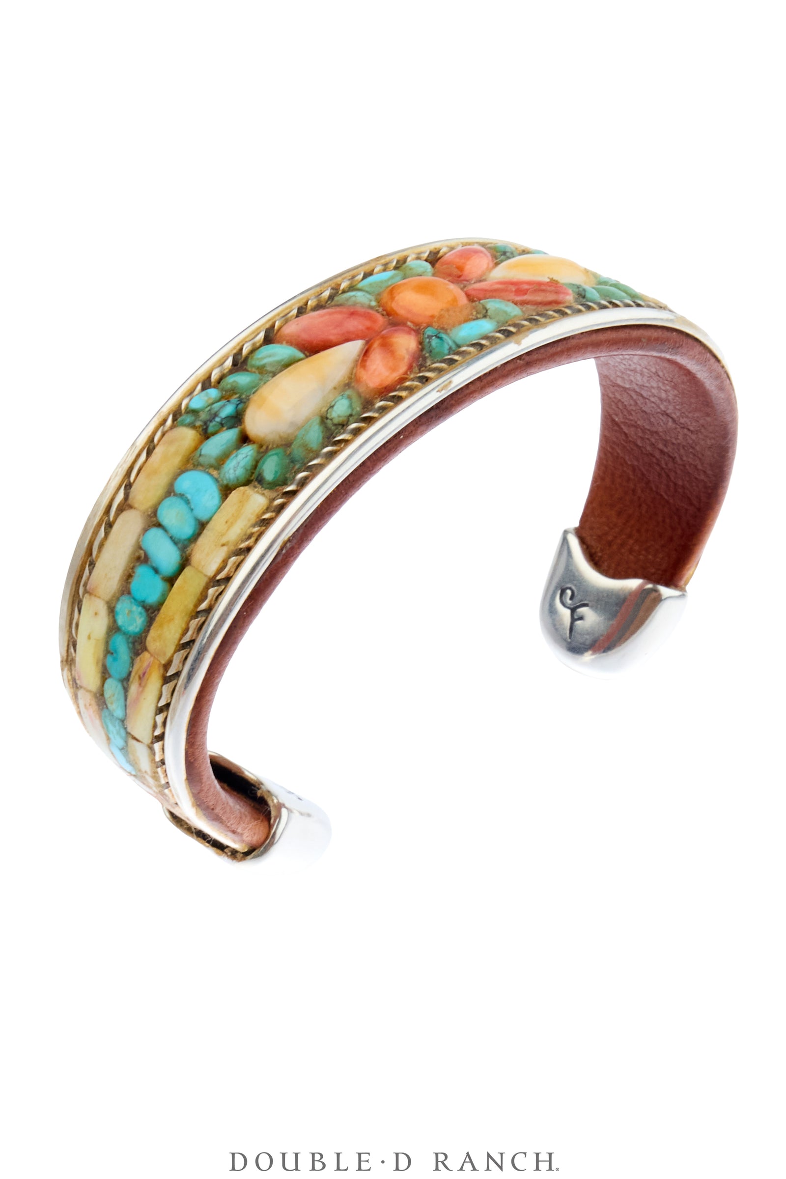 Cuff, Inlay, Turquoise & Spiny Oyster, Leather Lined, Artisan, Charlie Favour, Contemporary, 4220