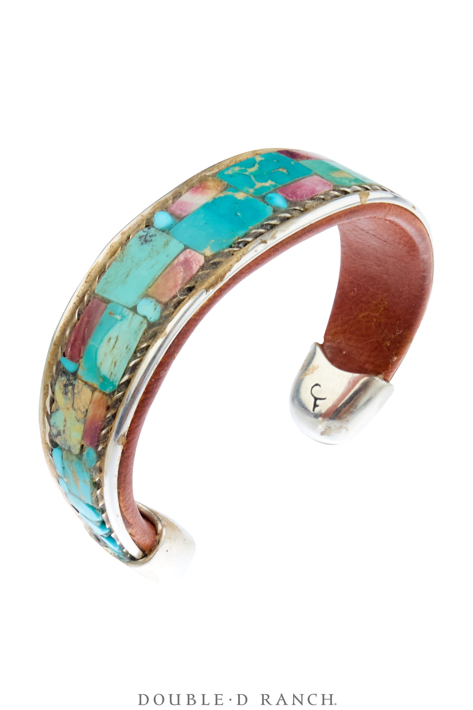 Cuff, Inlay, Turquoise & Spiny Oyster, Leather Lined, Artisan, Charlie Favour, Contemporary, 4221
