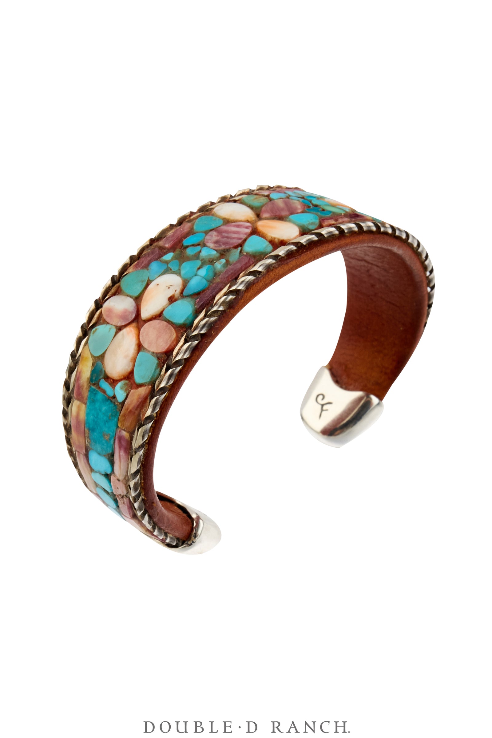 Cuff, Inlay, Multi Stone, Leather Lined, Artisan, Charlie Favor, Contemporary, 4316
