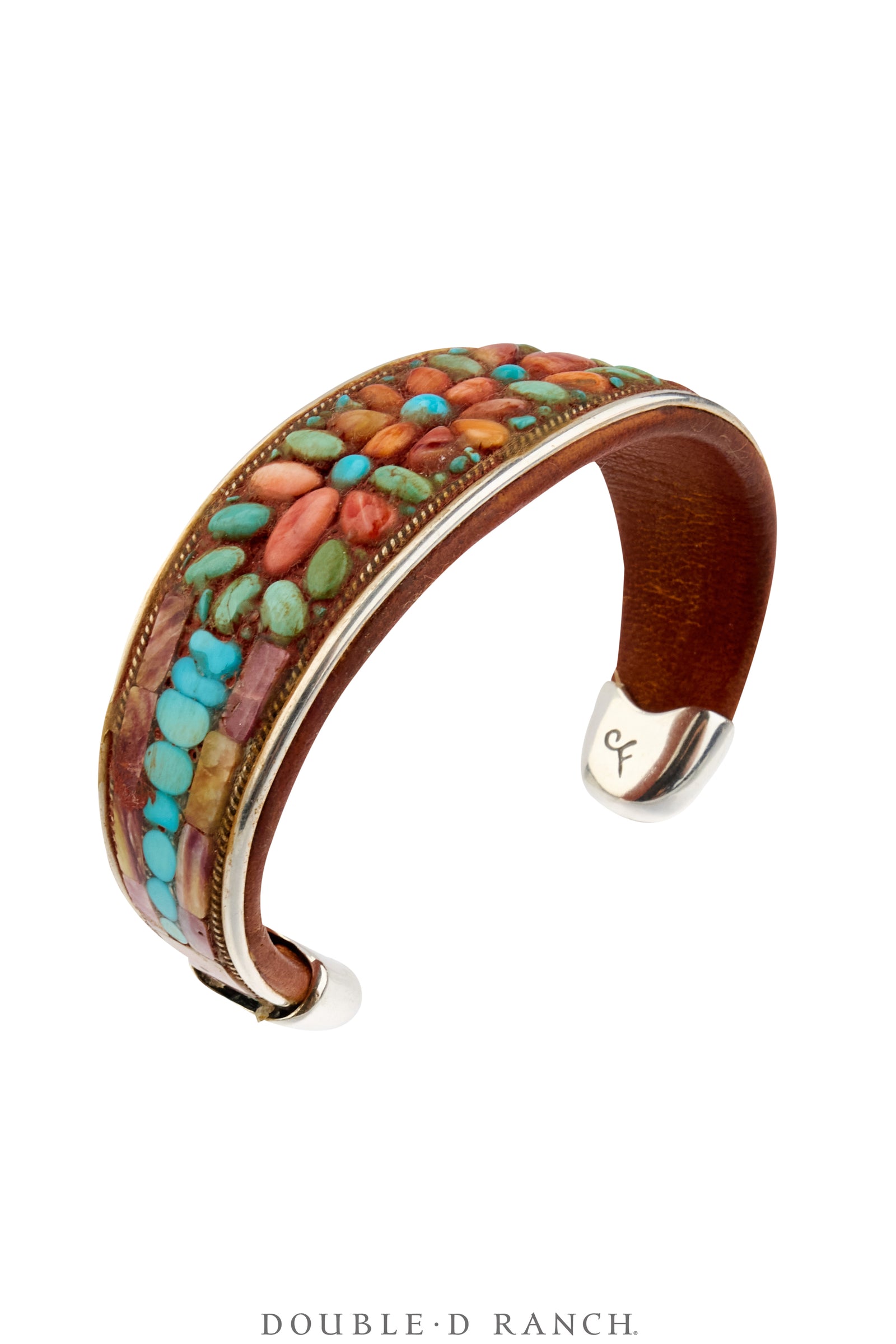 Cuff, Inlay, Multi Stone, Leather Lined, Artisan, Charlie Favor, Contemporary, 4317