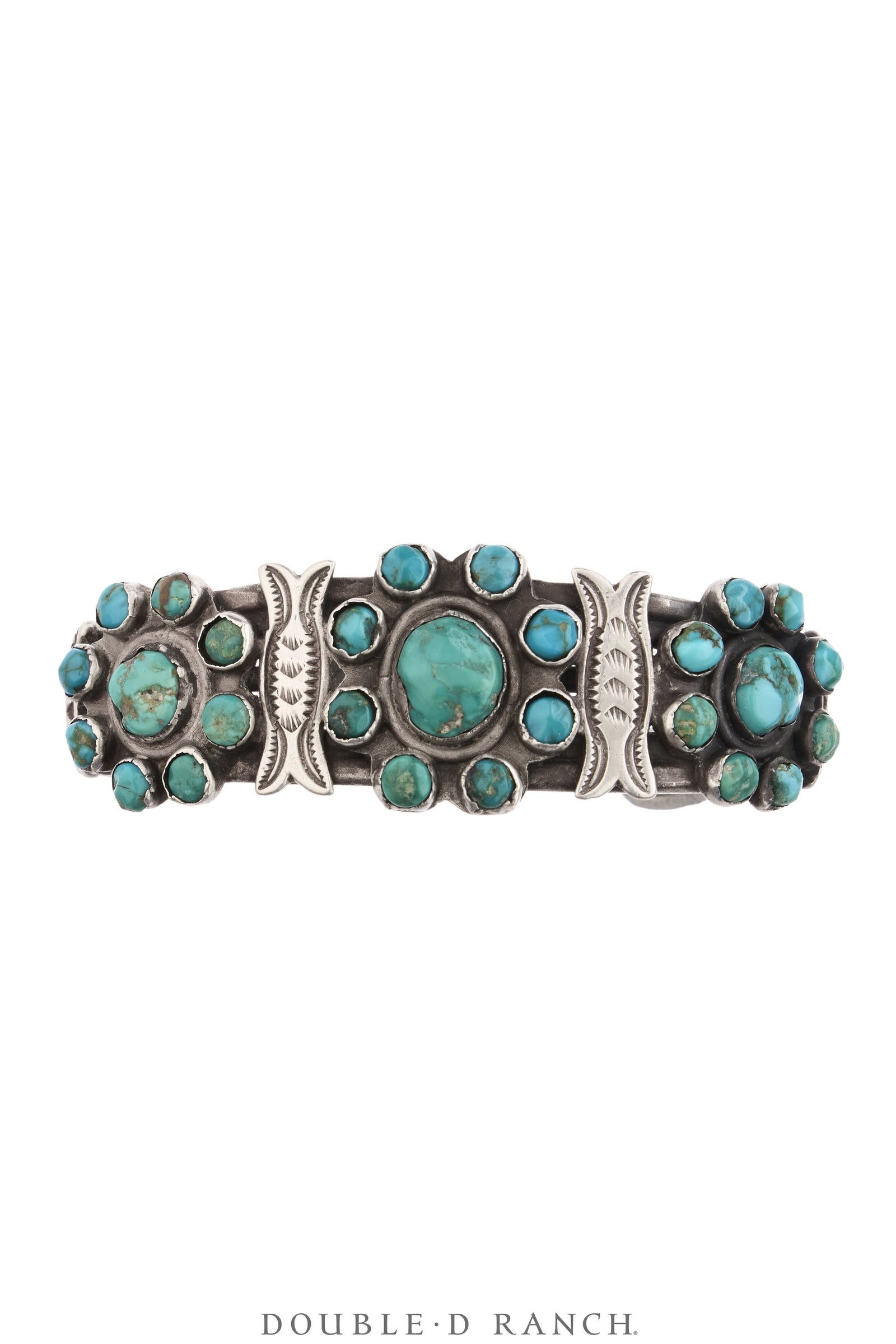 Cuff, Cluster, Turquoise, Snake Eyes Stones With Repouse Bar Spacers, Sans Hallmark, Vintage 40's, 4343