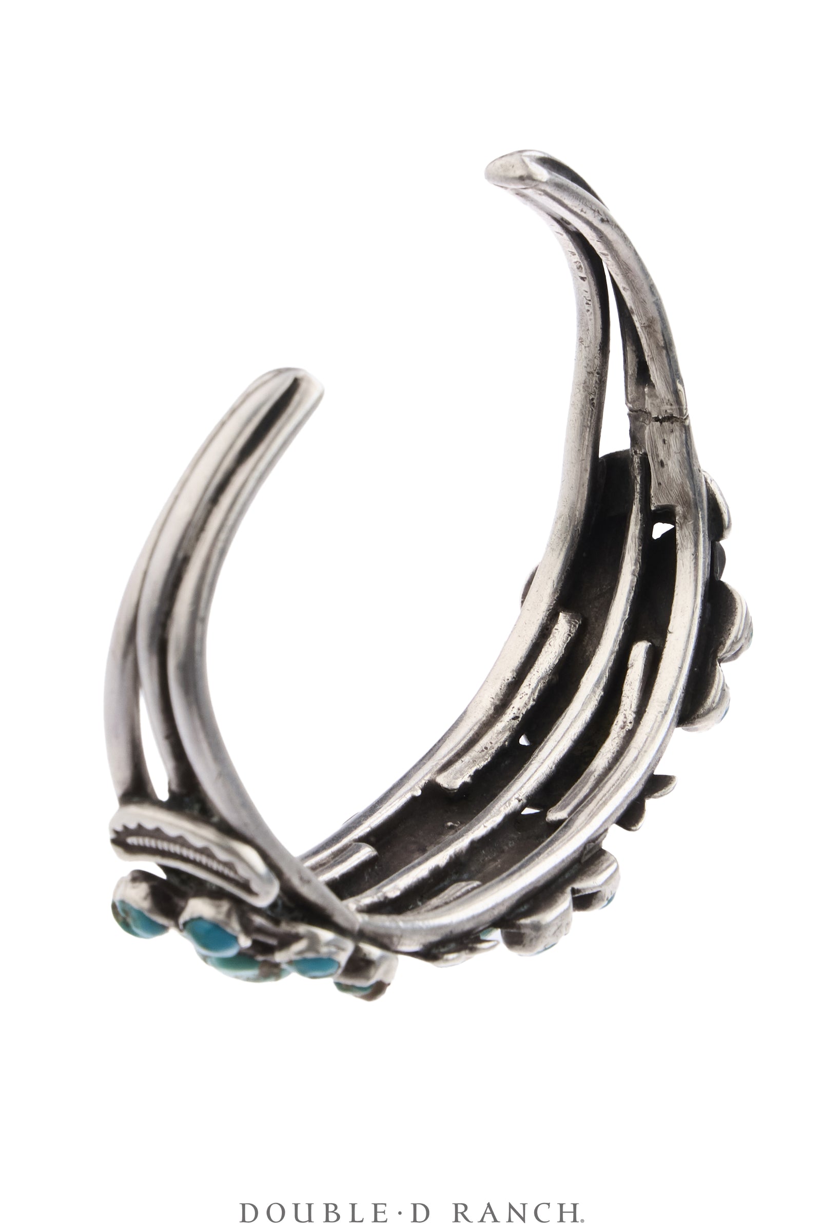 Cuff, Cluster, Turquoise, Snake Eyes Stones With Repouse Bar Spacers, Sans Hallmark, Vintage 40's, 4343
