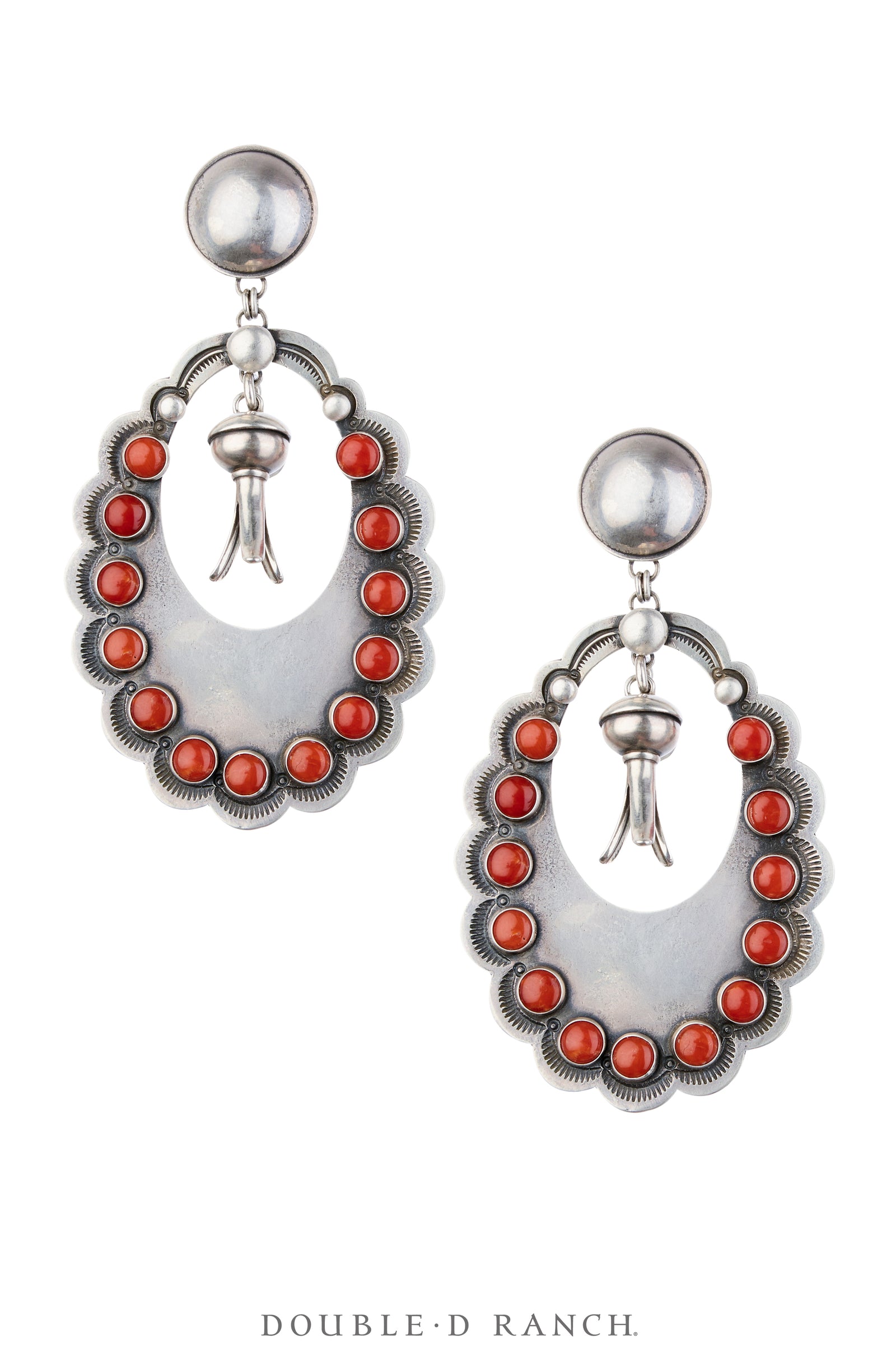 Earrings, Hoop, Sterling Silver, Coral, Dennis Hogan, Hallmark, Contemporary,1451B