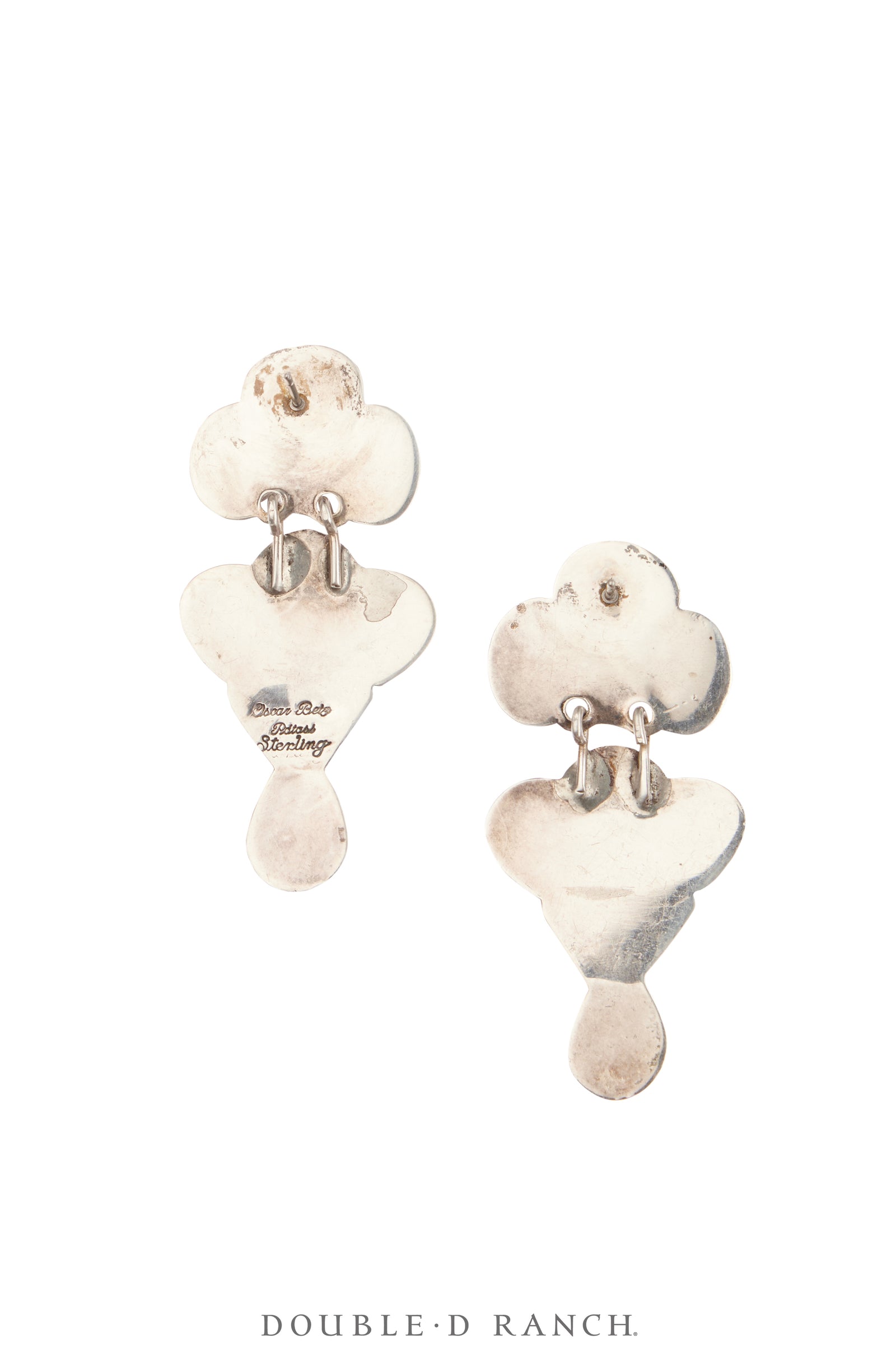 Earrings, Oscar Betz, Drops, Turquoise & Orange Spiny Oyster, Potosi Hallmark, Vintage, 2156