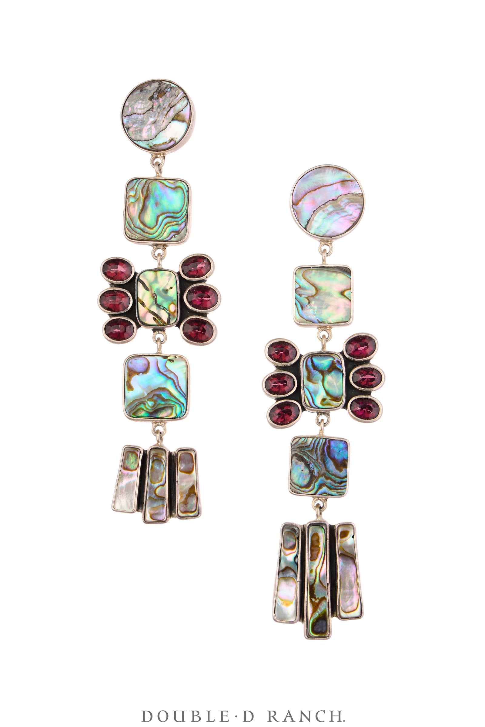 Earrings, Federico, Chandelier, Abalone & Garnet, Hallmark, Contemporary, 2313