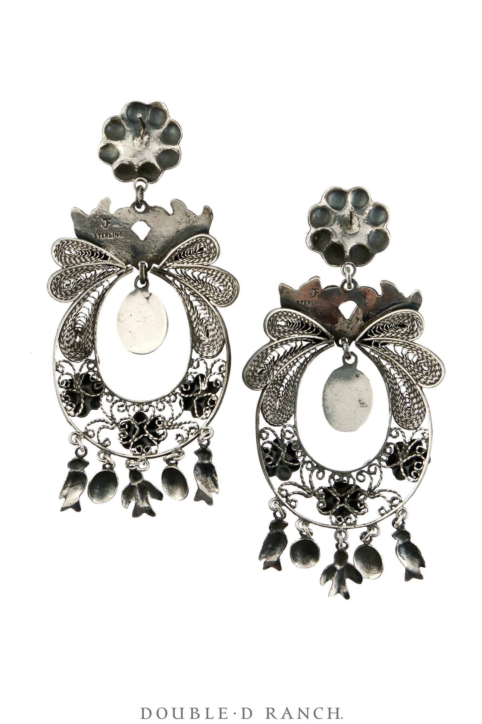Earrings, Federico, Mazahua, Turquoise & Sterling Silver, Doves, Hallmark, Contemporary, 2336