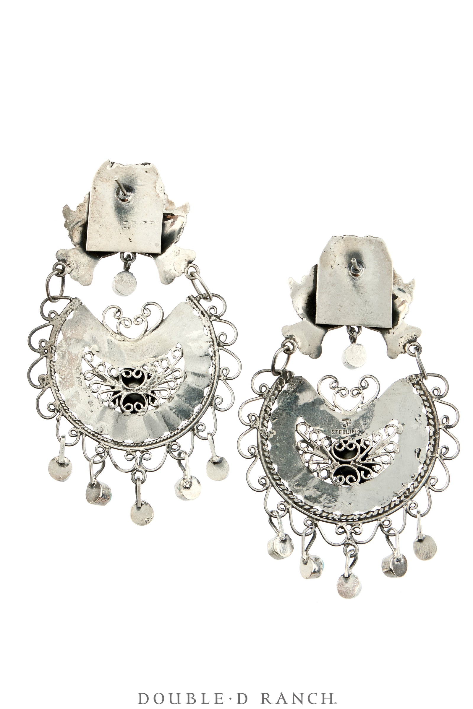 Earrings, Federico, Mazahua, Turquoise & Sterling Silver, Doves, Hallmark, Contemporary, 2337