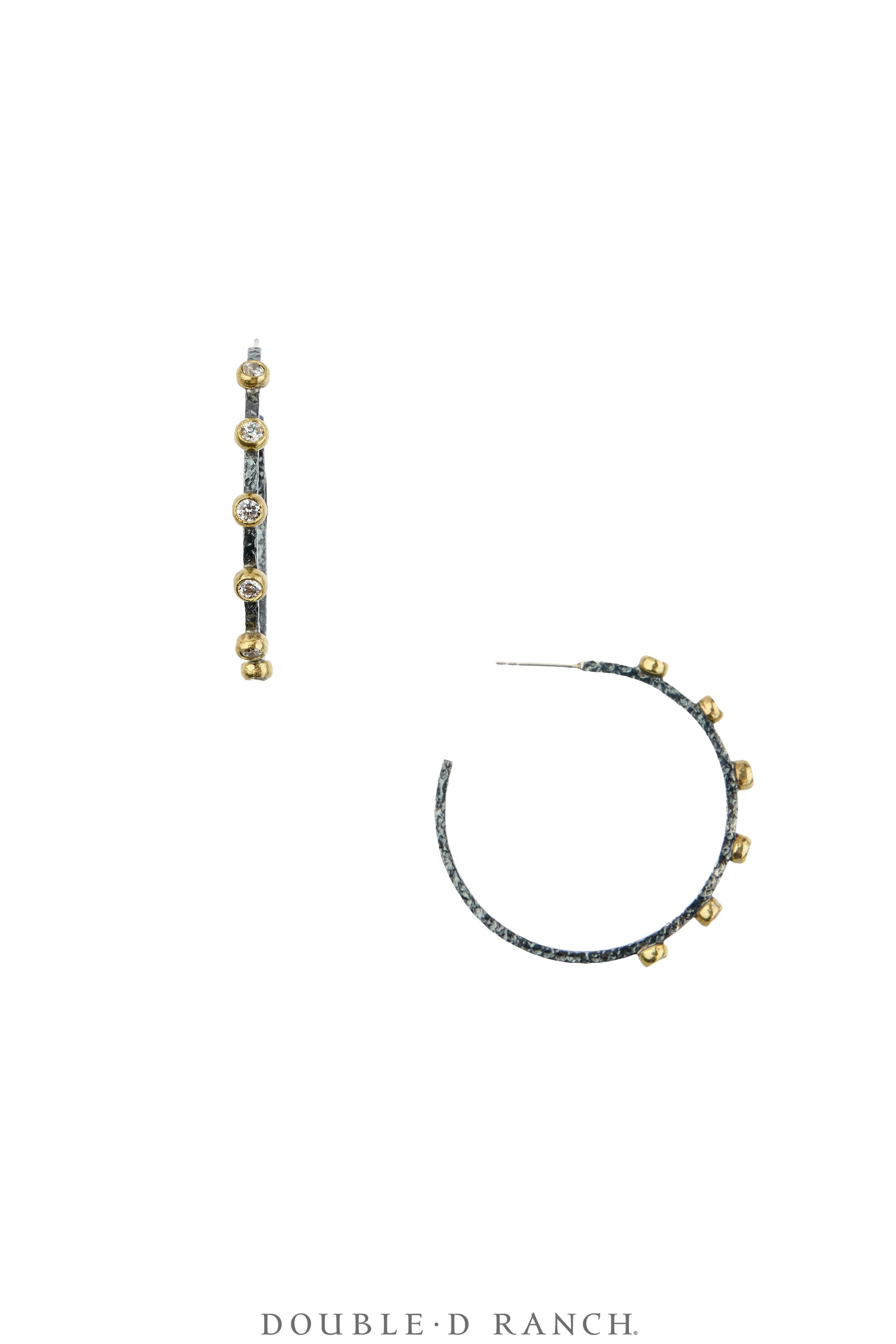 Earrings, Faceted Jewels, Hoops, Sterling Silver Oxidized, Hallmark, Contemporary, 2347
