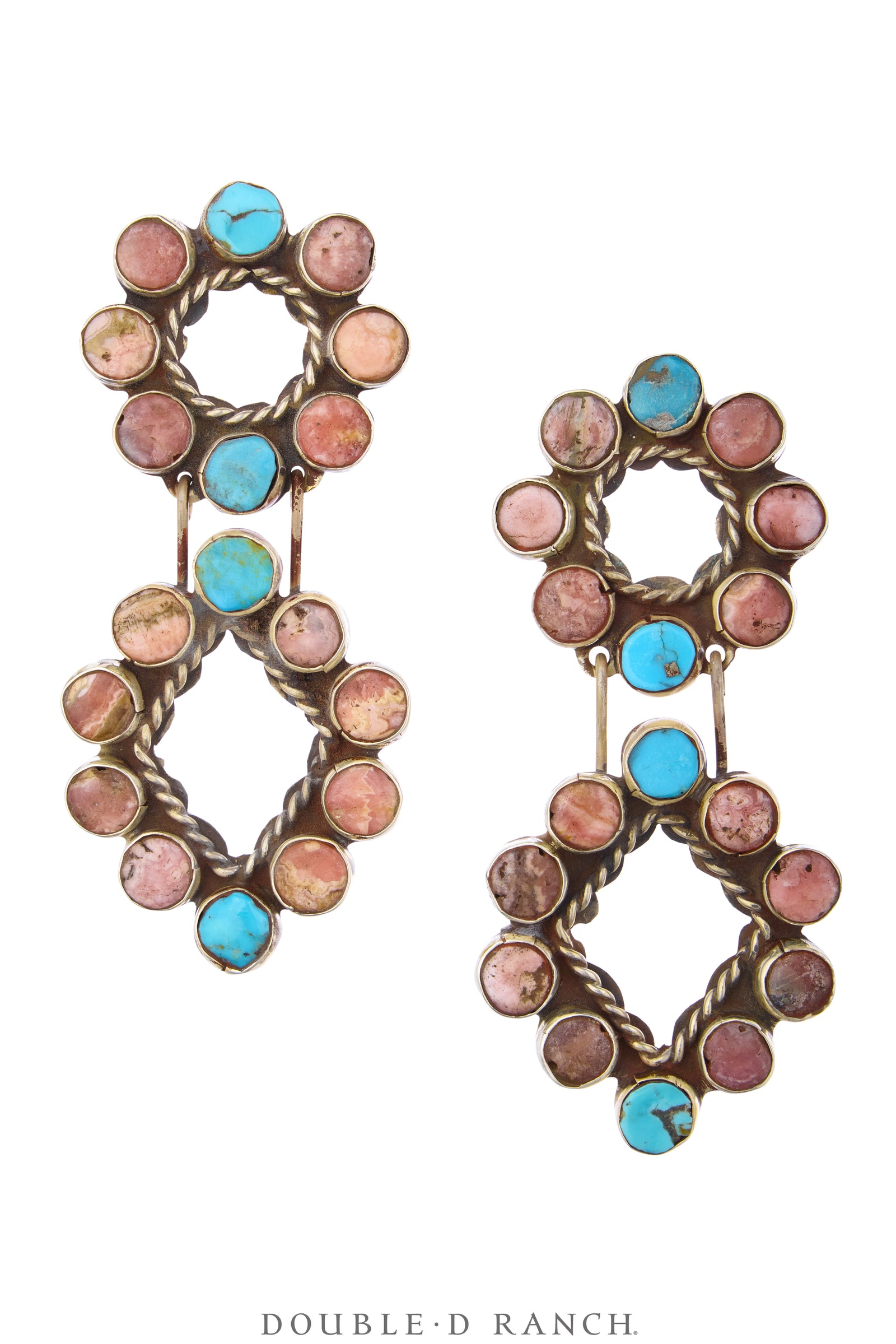 Earrings, Oscar Betz, Drop , Turquoise, Rhodochrosite, Oscar Betz Hallmark, Contemporary, 2367B