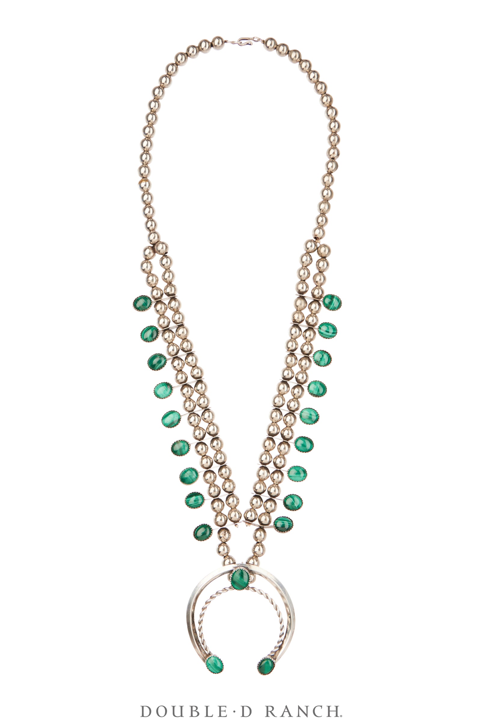 Necklace, Squash Blossom, Malachite, Mark, Vintage, 3674