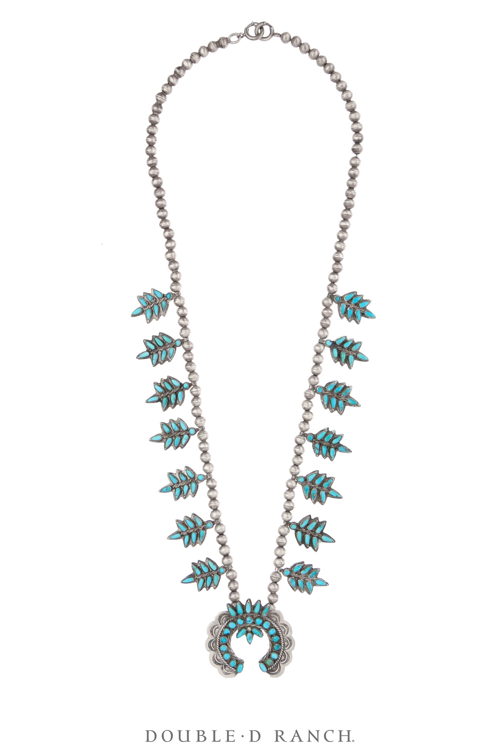Necklace, Squash Blossom, Turquoise, Needlepoint & Snake Eye, Vintage, 3757