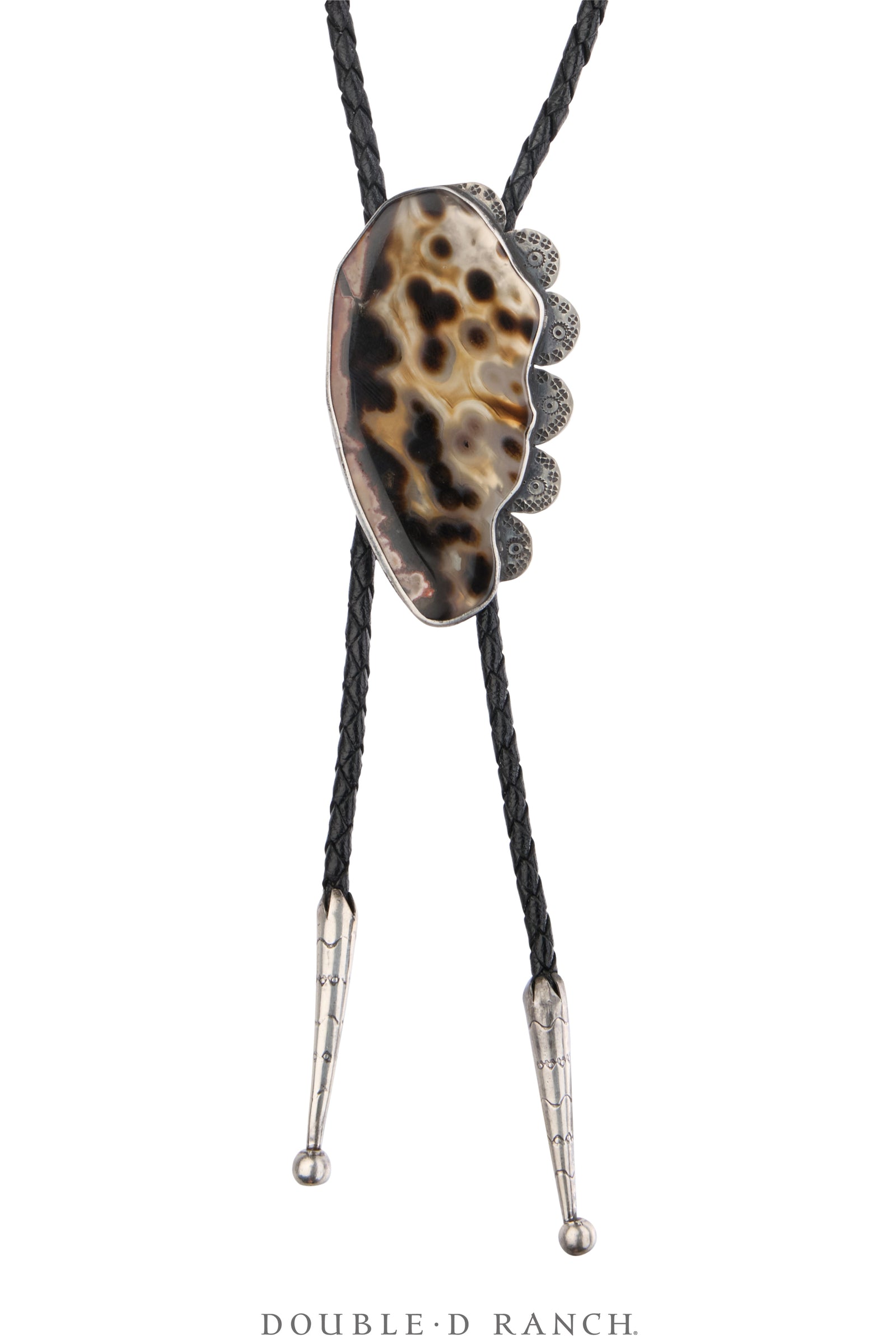 Bolo, Natural Stone, Leopard Moss Agate, Hallmark, Vintage, 3760