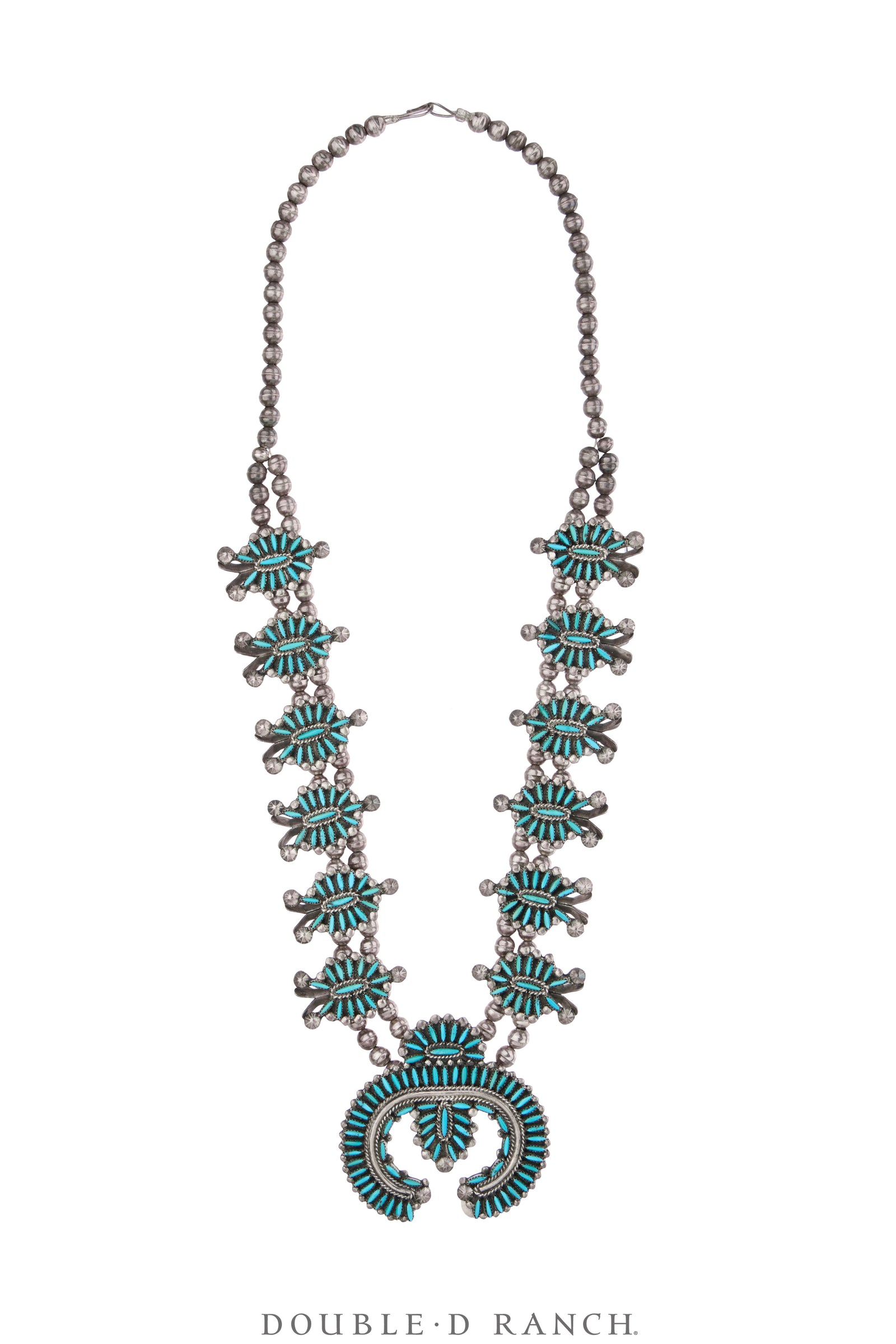 Necklace, Squash Blossom, Turquoise, Matching Set of Earrings, & Ring, Vintage, 3764