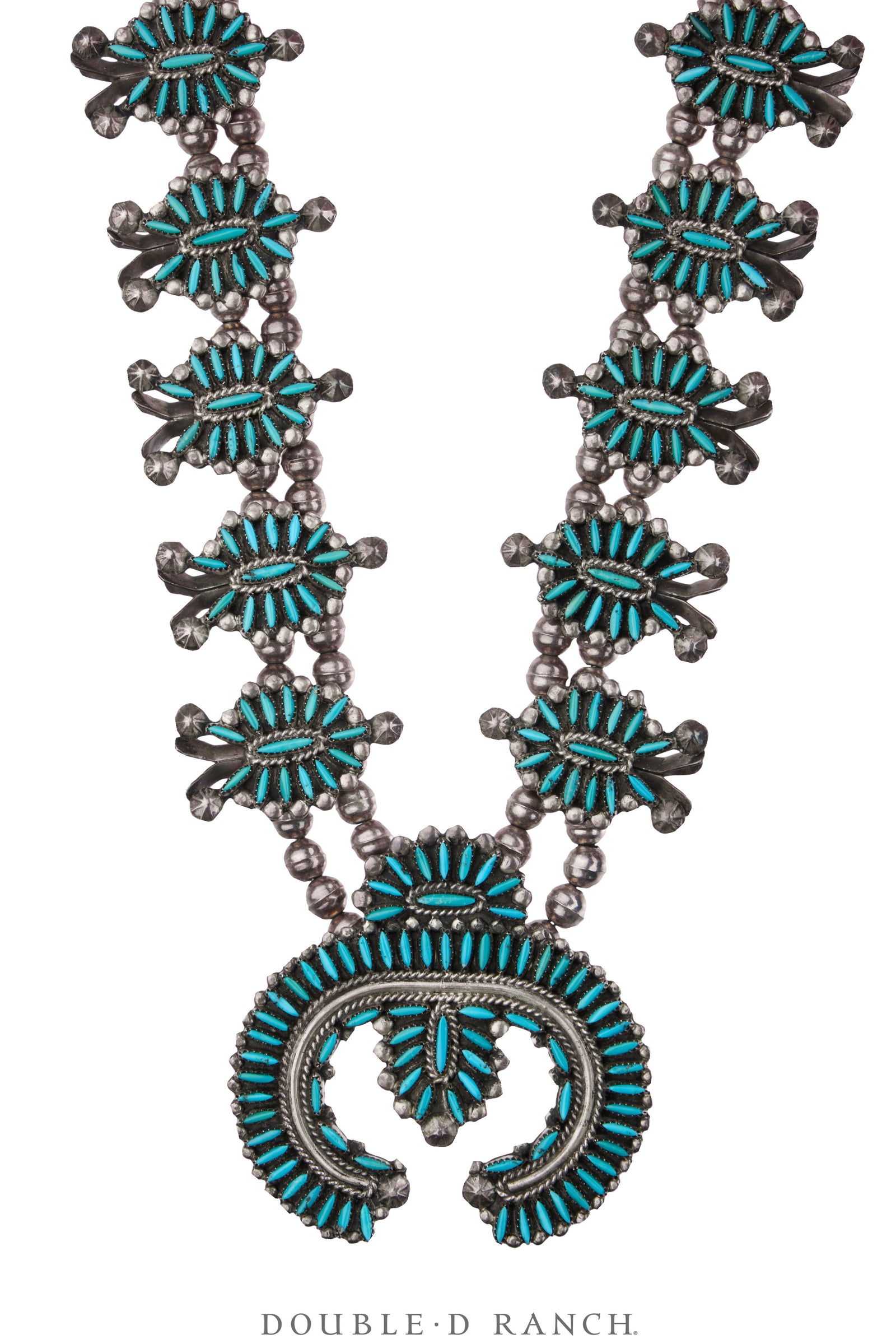 Necklace, Squash Blossom, Turquoise, Matching Set of Earrings, & Ring, Vintage, 3764