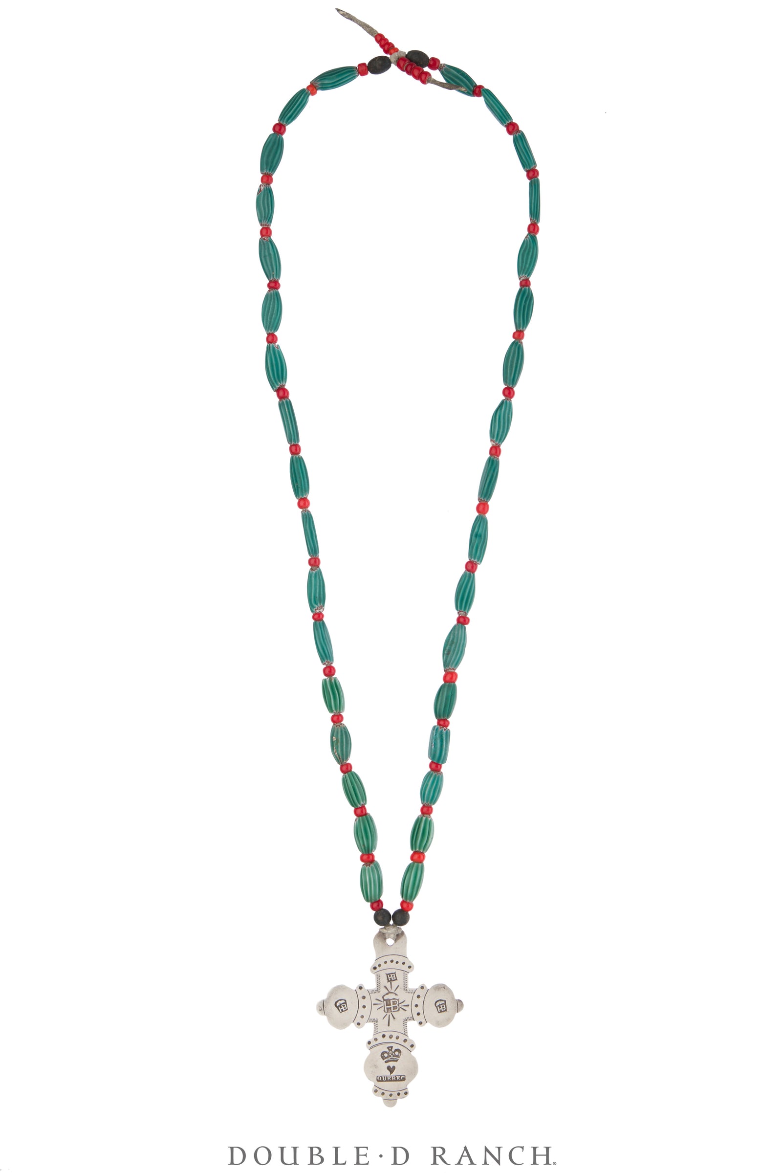 Necklace, Trade Silver, Hudson Bay Cross Pendant, Antique Venetian Aspeo Beads, Hallmark, Antique circa late 1700s, 3770
