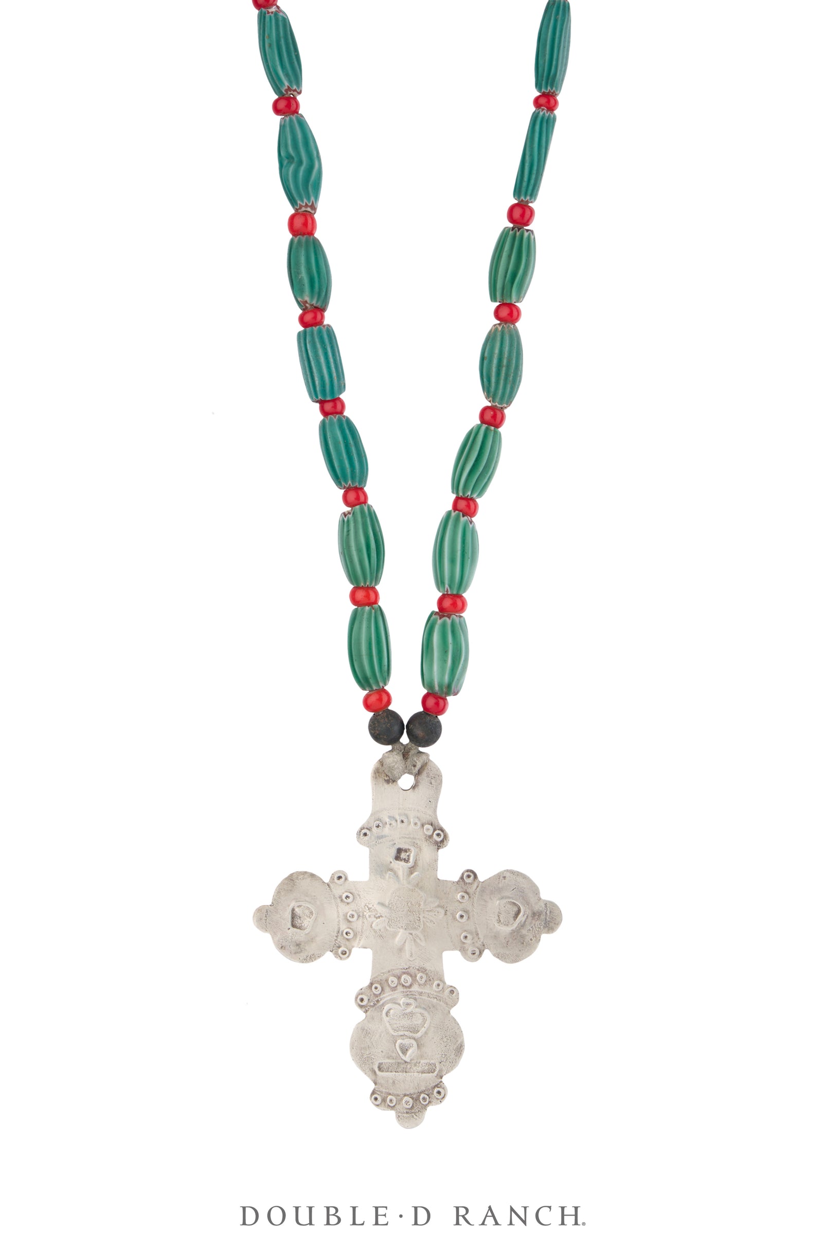 Necklace, Trade Silver, Hudson Bay Cross Pendant, Antique Venetian Aspeo Beads, Hallmark, Antique circa late 1700s, 3770