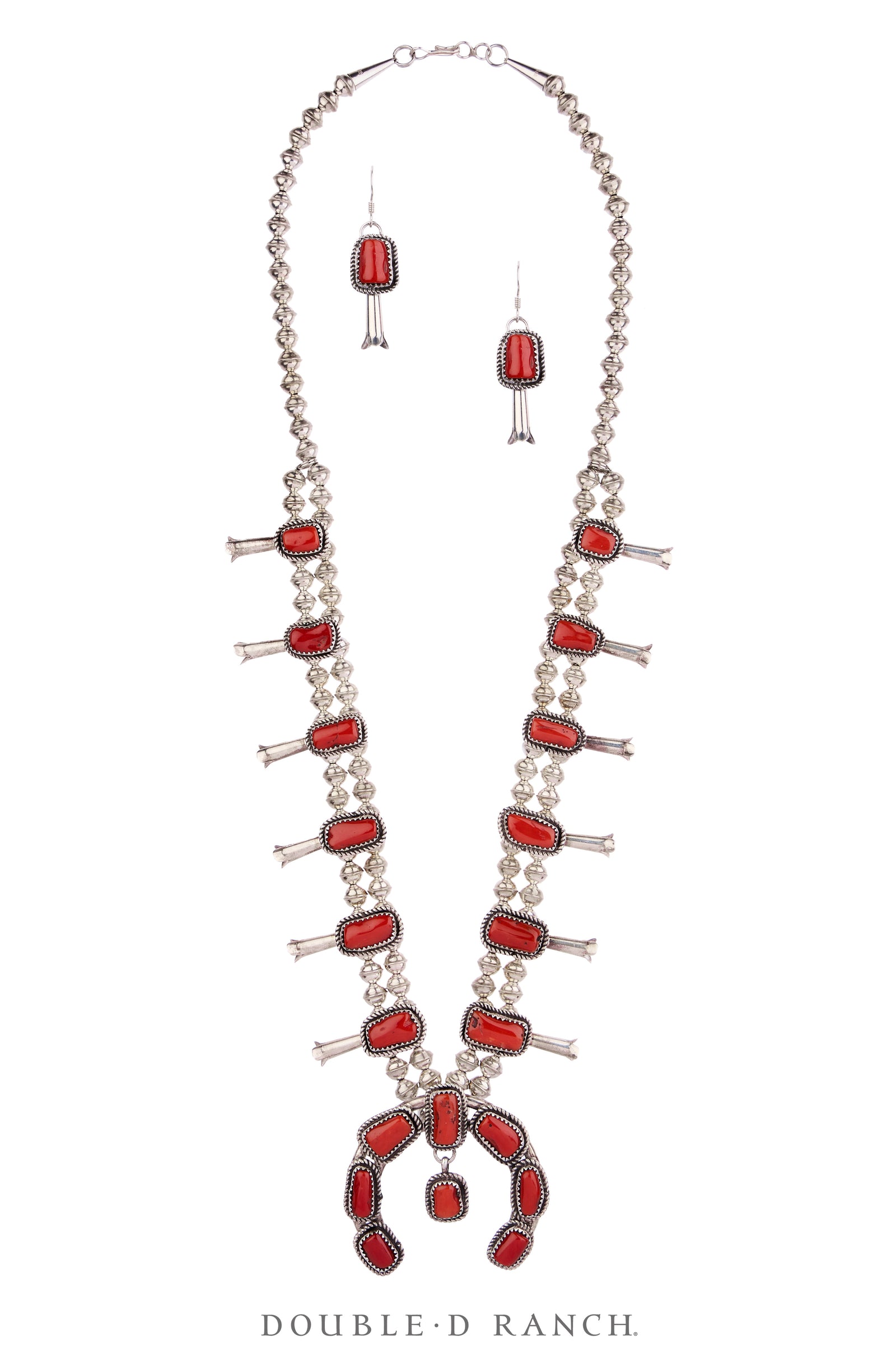 Necklace, Squash Blossom, Coral, With Matching Earrings, Hallmark, Vintage, 3784B