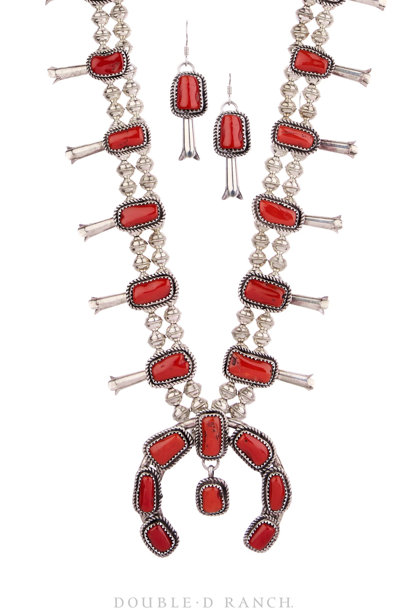 Necklace, Squash Blossom, Coral, With Matching Earrings, Hallmark, Vintage, 3784B