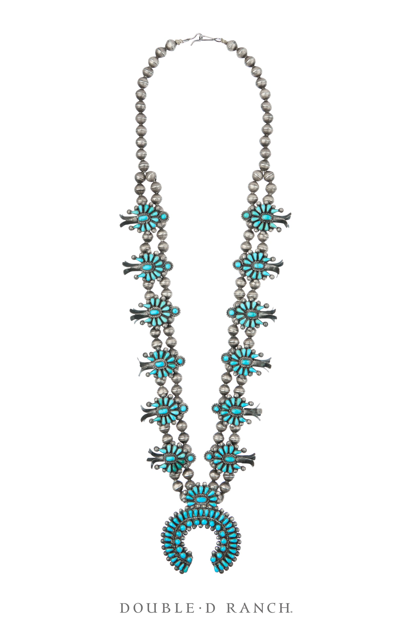 Necklace, Squash Blossom, Turquoise, Needlepoint, Zuni, Vintage ‘50s, 3805