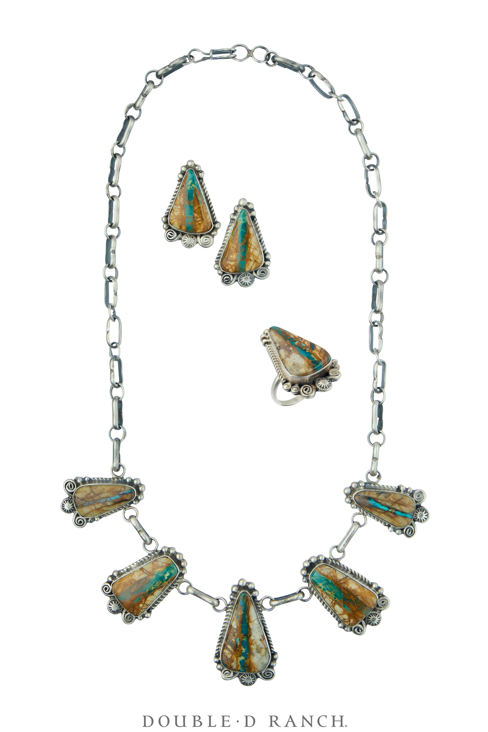 Necklace, Statement, Turquoise, Boulder Mine, Matching Ring & Earrings, Hallmark, Contemporary, 3806