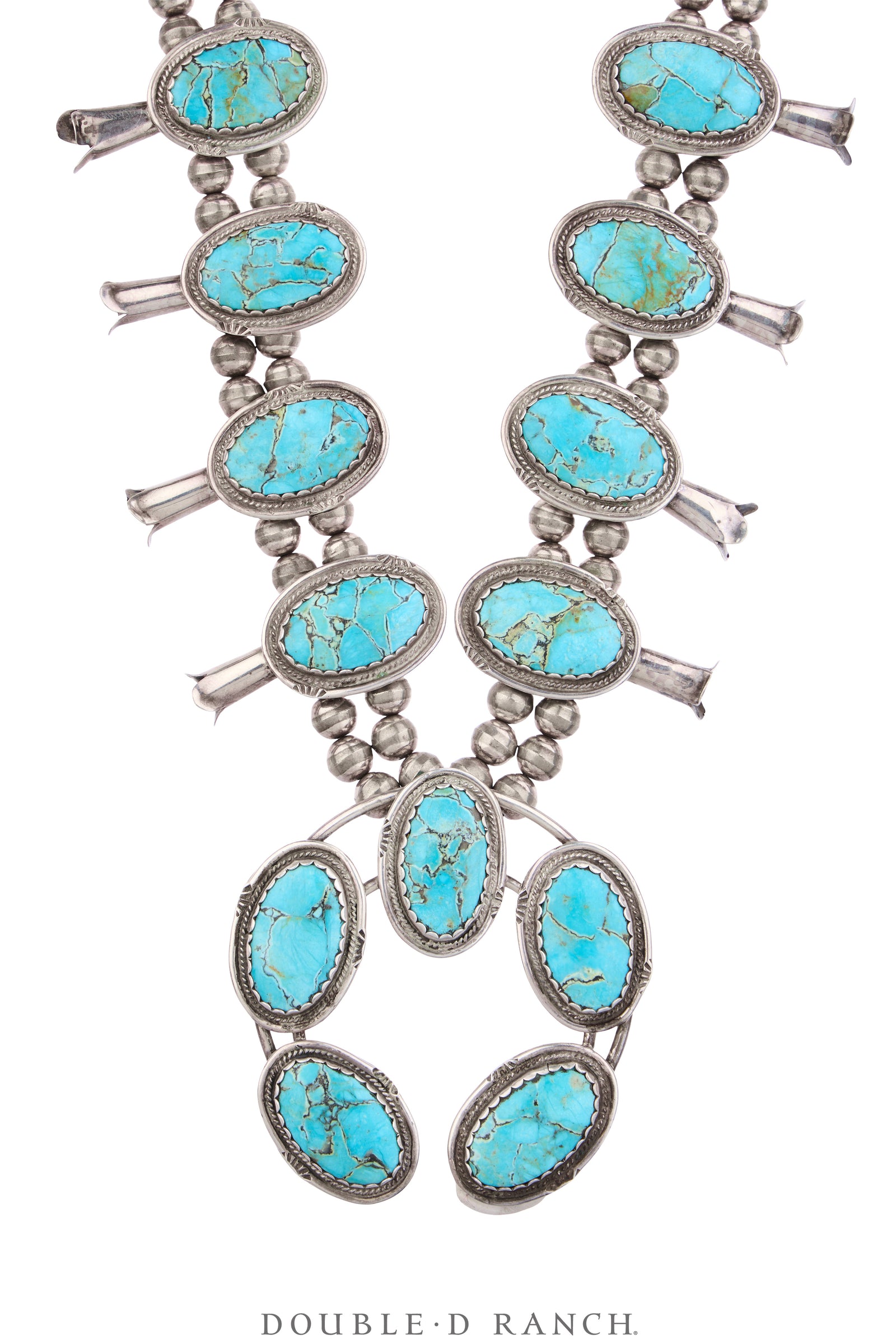 Necklace, Squash Blossom, Turquoise, Quality Matched Stones, Hallmark, Estate, Vintage, 3826