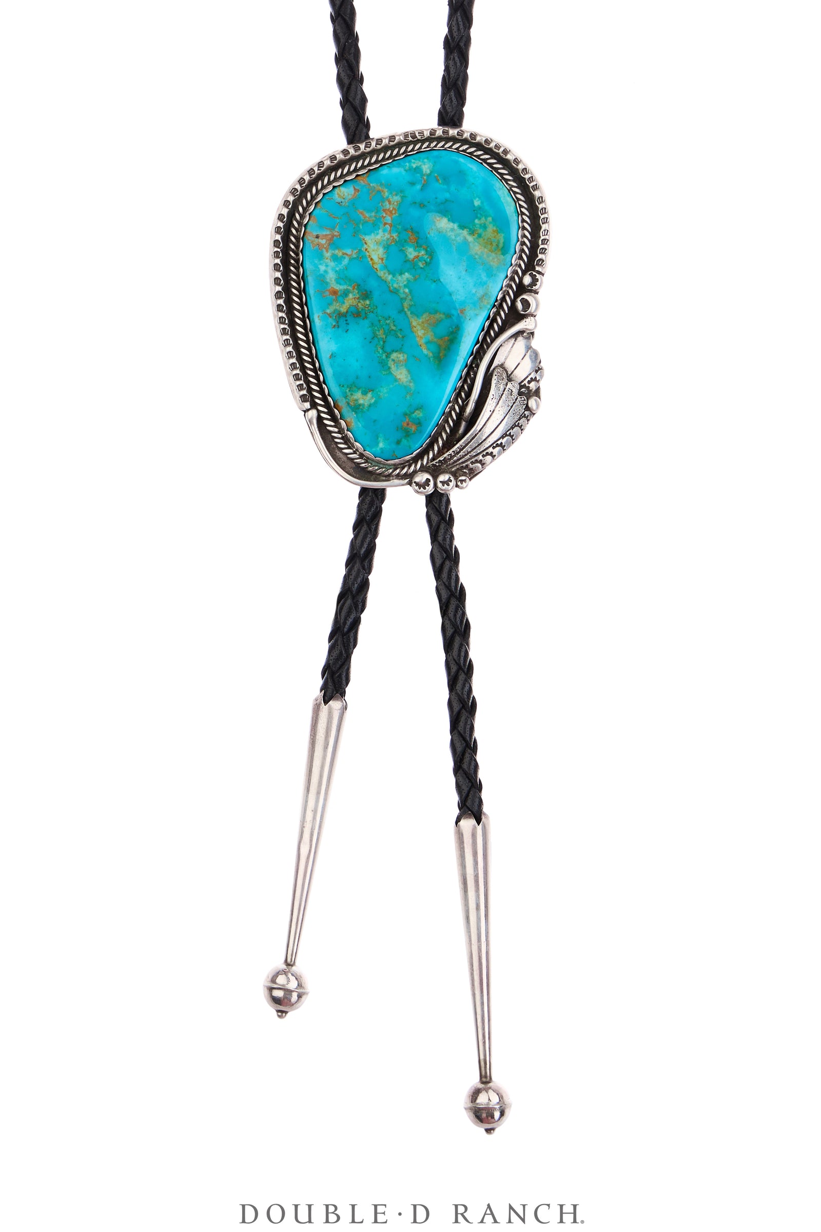 Bolo, Natural Stone, Turquoise, Leaf Overlay, Hallmark, Vintage, 3831