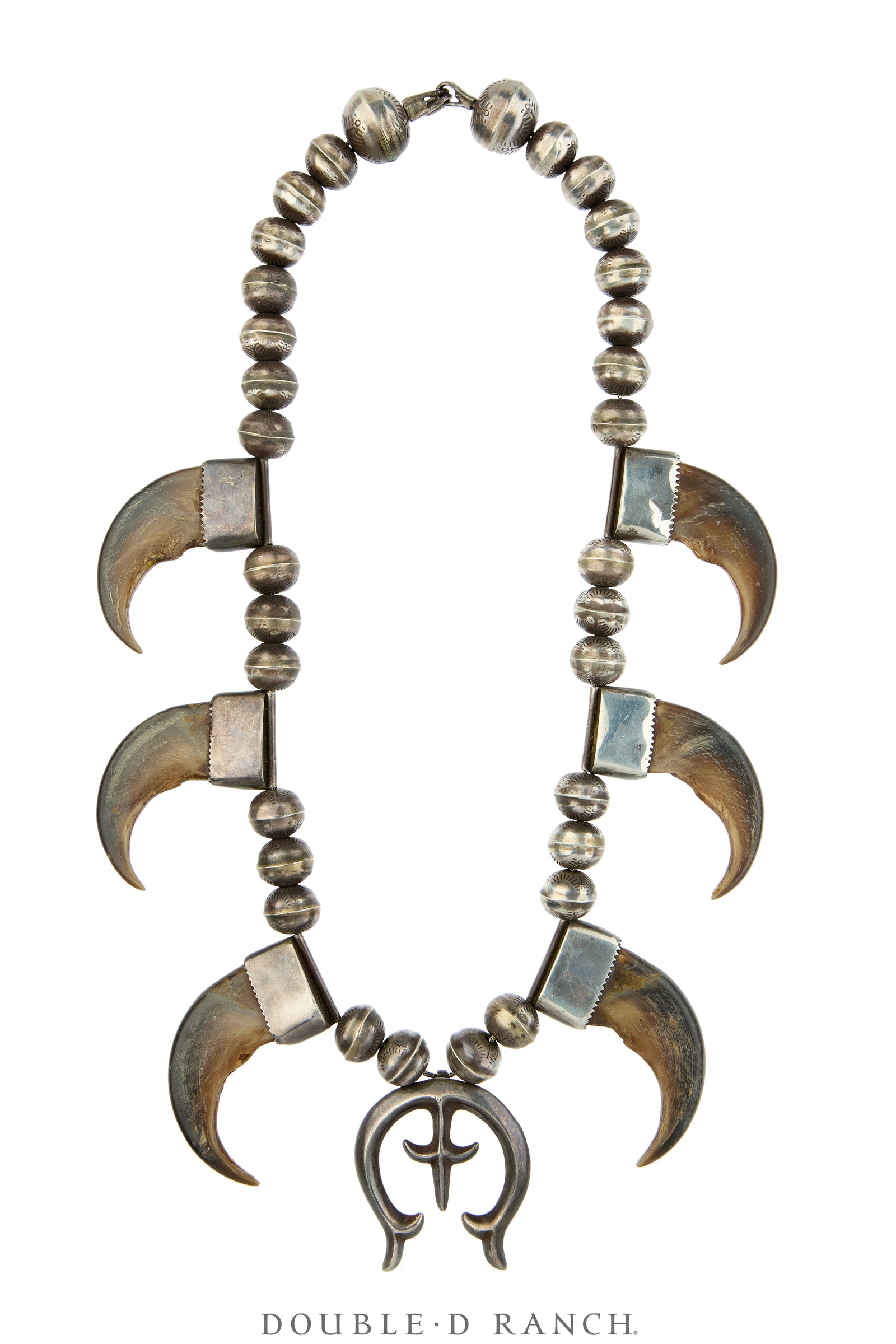 Necklace, Bear Claw, Sterling Silver, Stampwork, Vintage, Early 20th Century, 3840