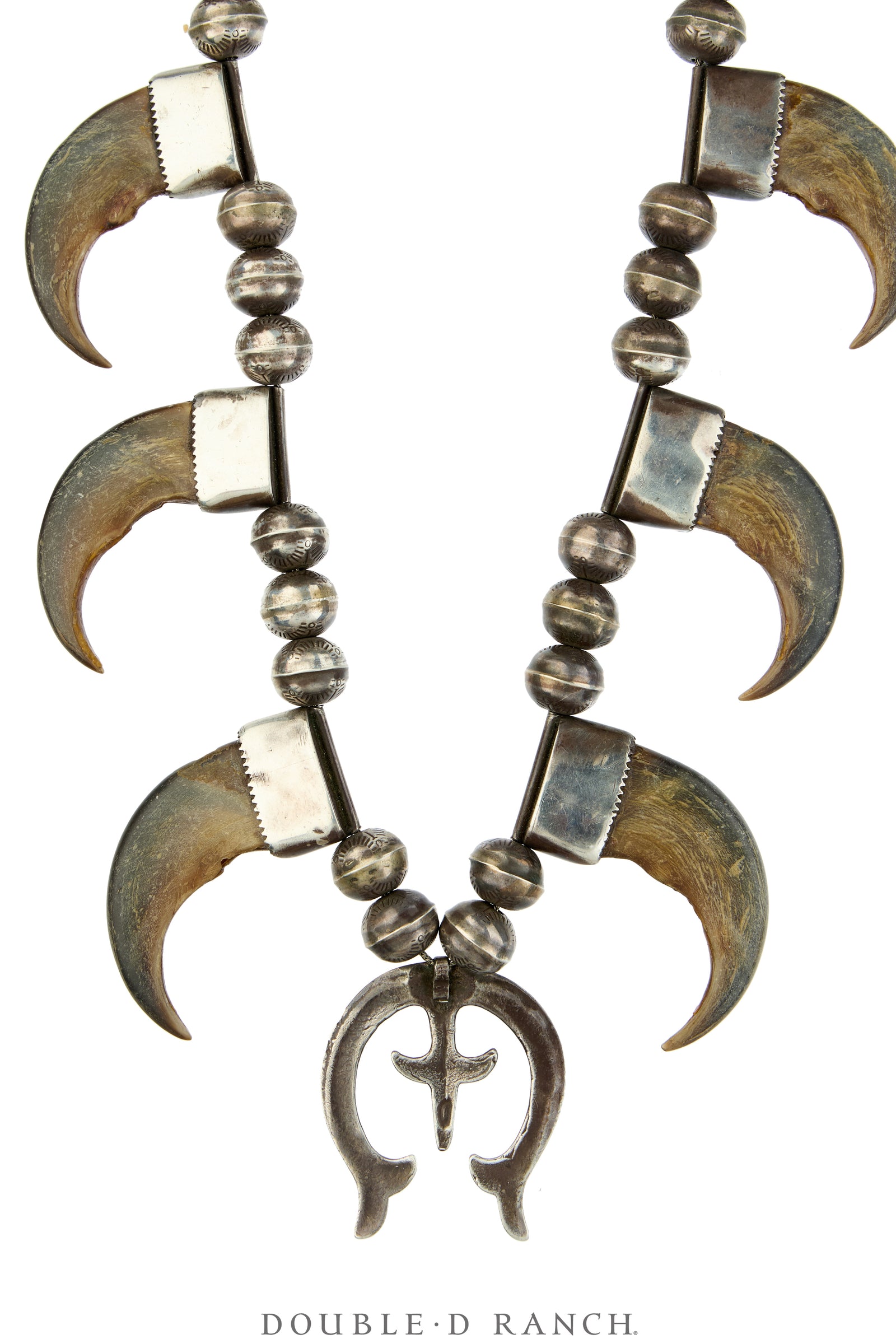 Necklace, Bear Claw, Sterling Silver, Stampwork, Vintage, Early 20th Century, 3840
