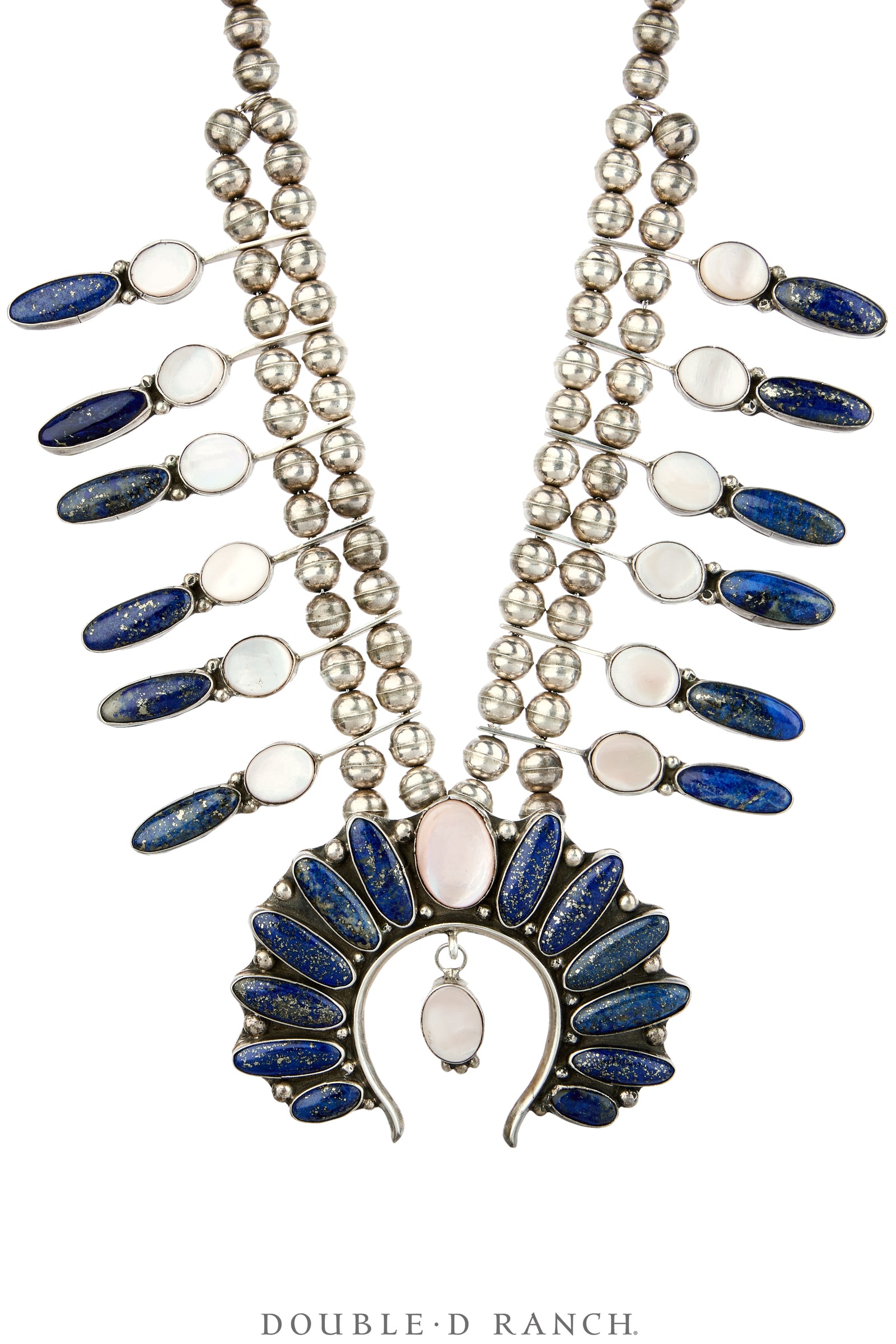 Necklace, Squash Blossom, Lapis & Pink Mother of Pearl, Matching Suite Including Cuff, Ring & Earrings, Hallmark, Vintage, 3841