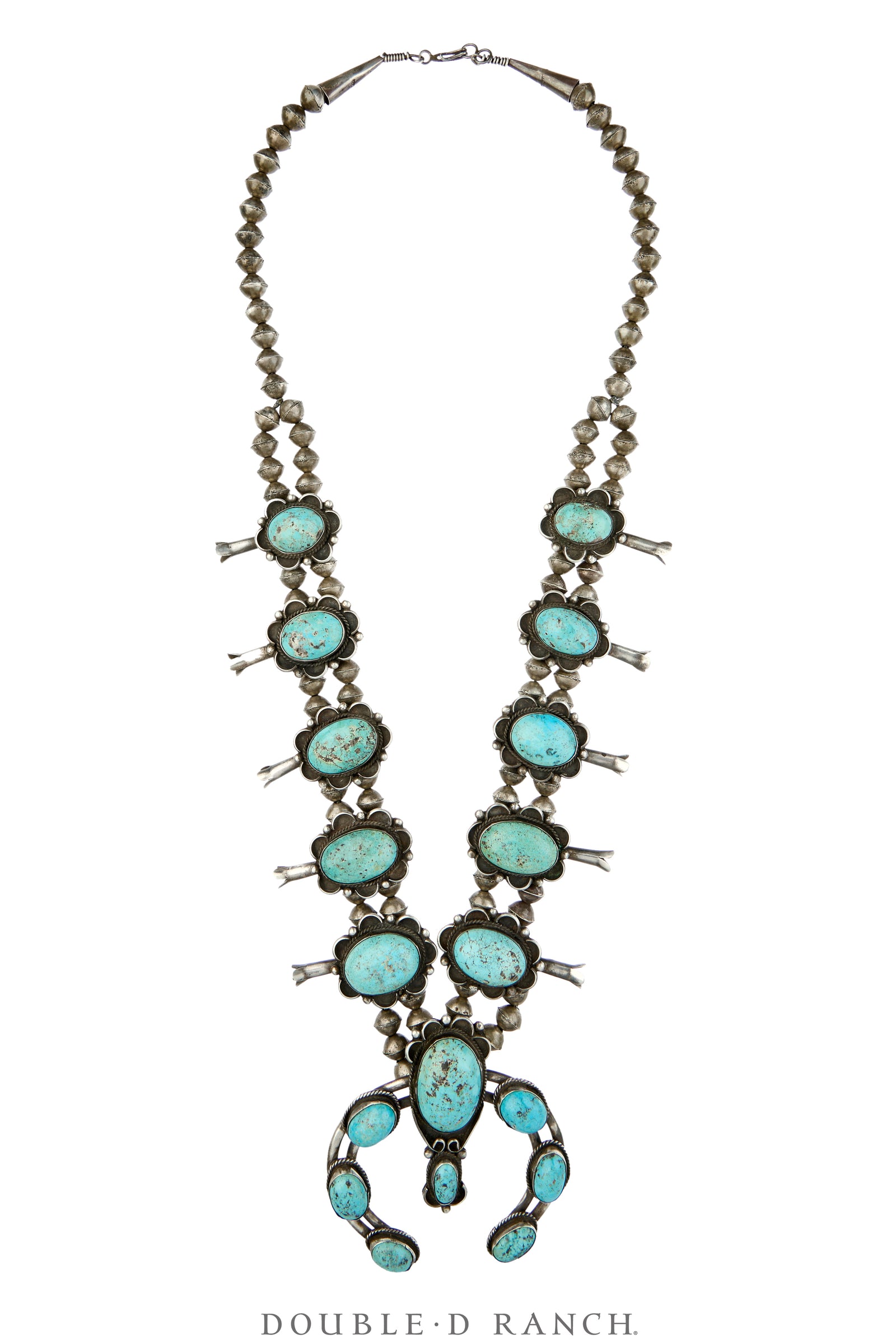 Necklace, Squash Blossom, Turquoise, Sans Hallmark, Vintage, 3859