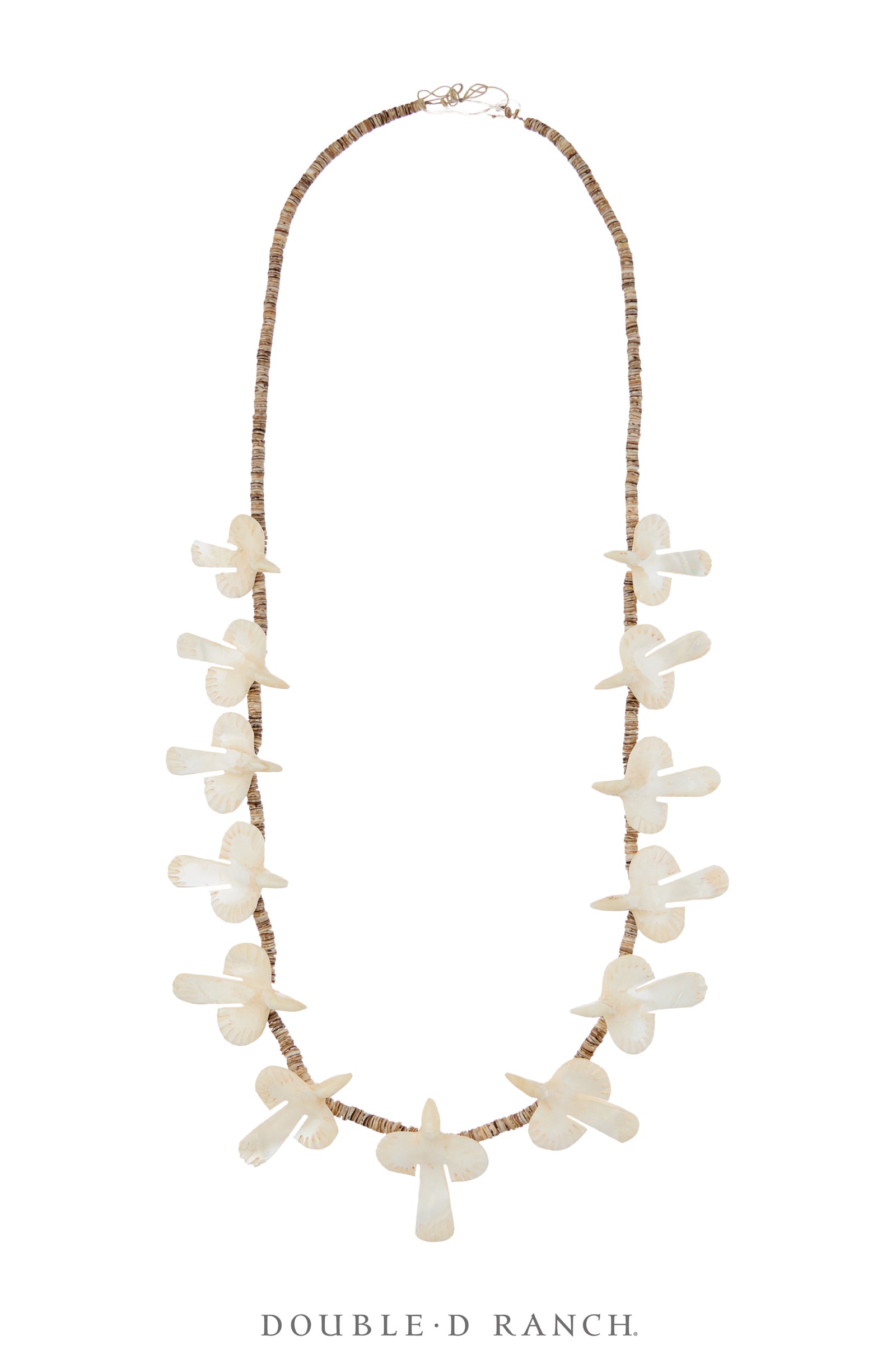Necklace, Natural Stone, Mother of Pearl, Carved Doves, Santo Domingo, Vintage ‘70s, 3872