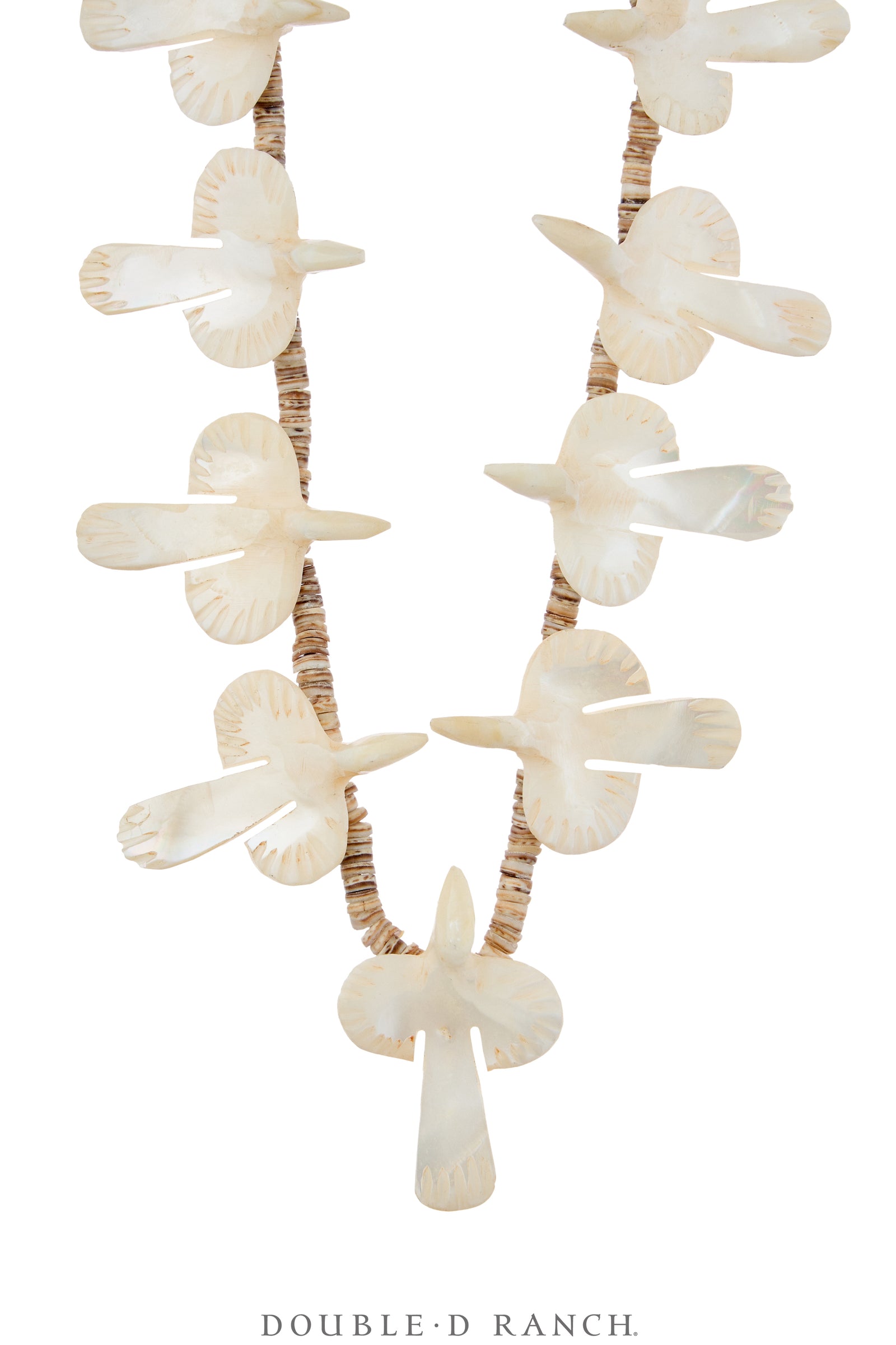 Necklace, Natural Stone, Mother of Pearl, Carved Doves, Santo Domingo, Vintage ‘70s, 3872