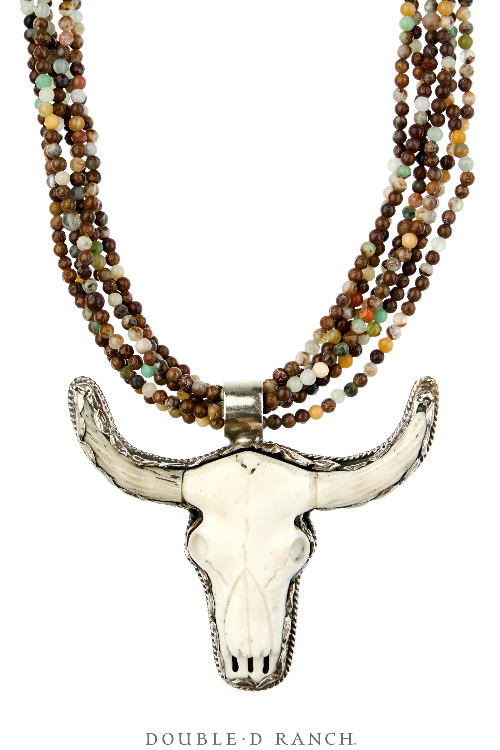 Necklace, Statement, Longhorn, Faceted Bead, Silver, Contemporary, 3889