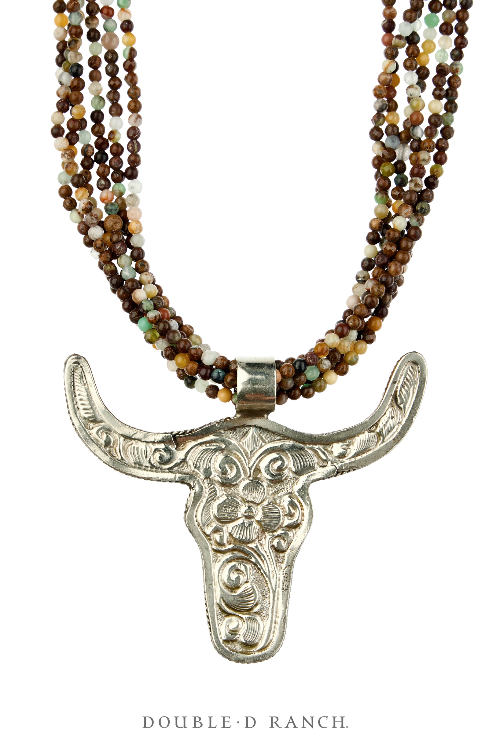 Necklace, Statement, Longhorn, Faceted Bead, Silver, Contemporary, 3889