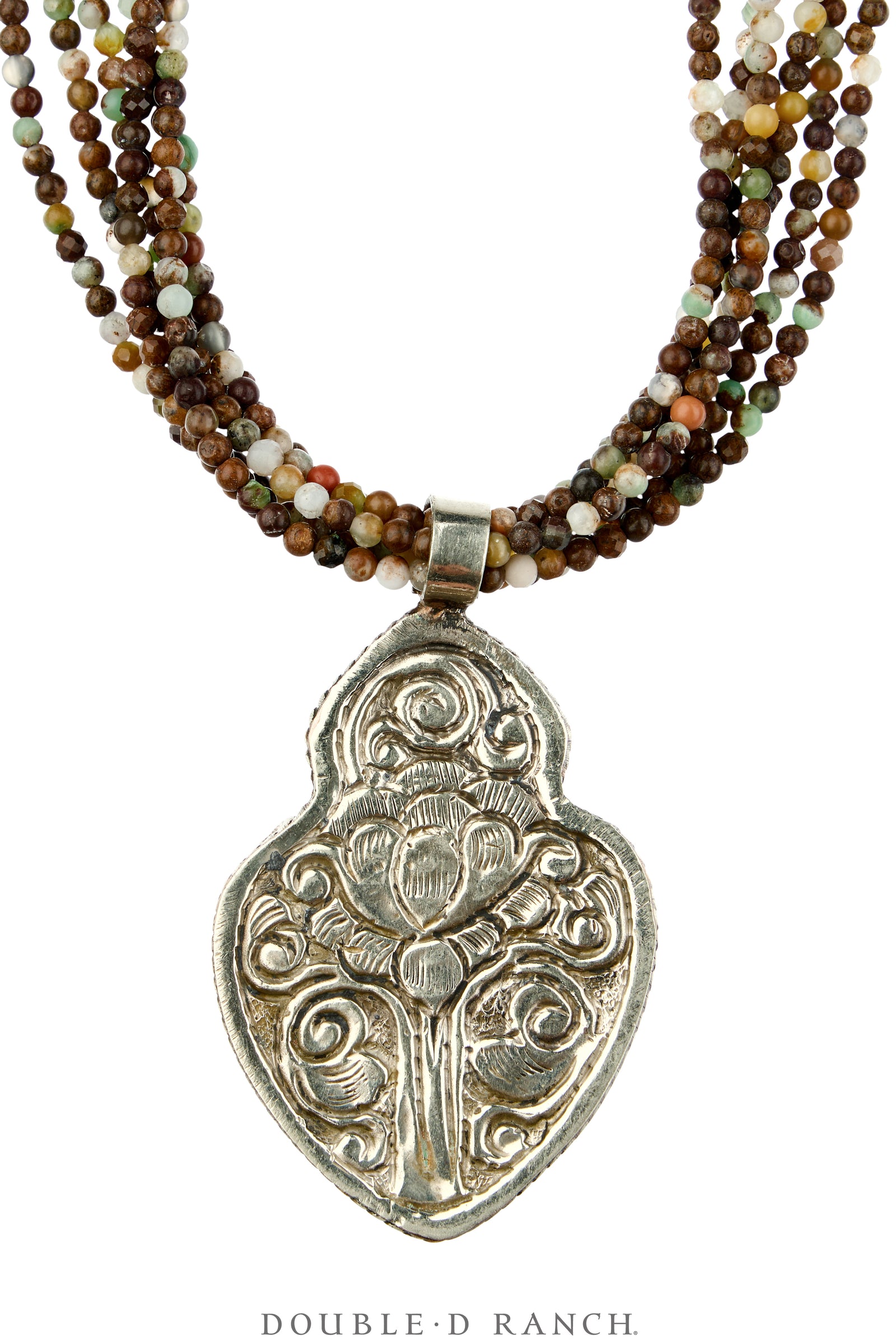 Necklace, Statement, Sacred Heart, Faceted Bead, Silver, Contemporary, 3890