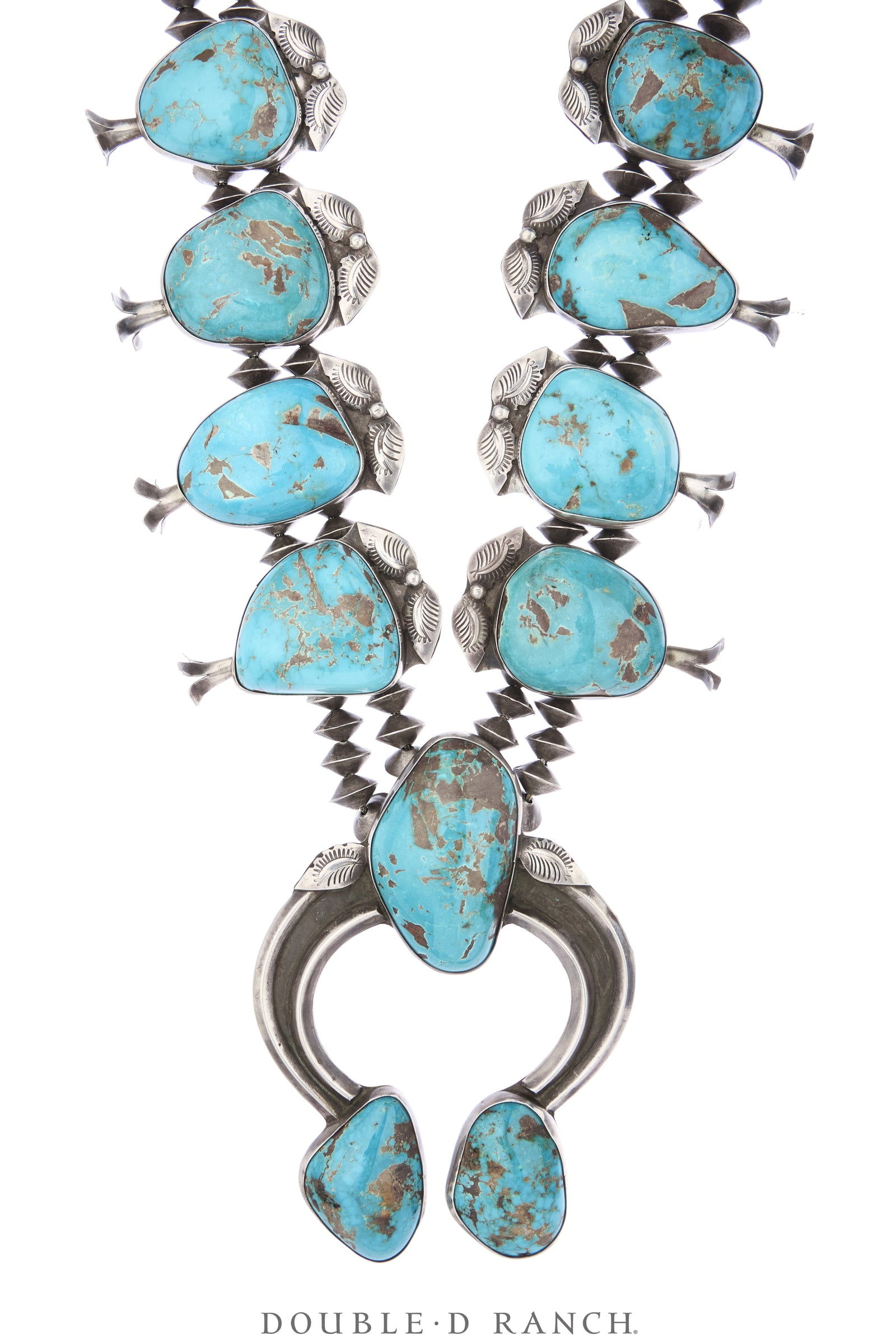 Necklace, Squash Blossom, Turquoise, Huge Stones, Sans Hallmark, Vintage 1930s, 3932