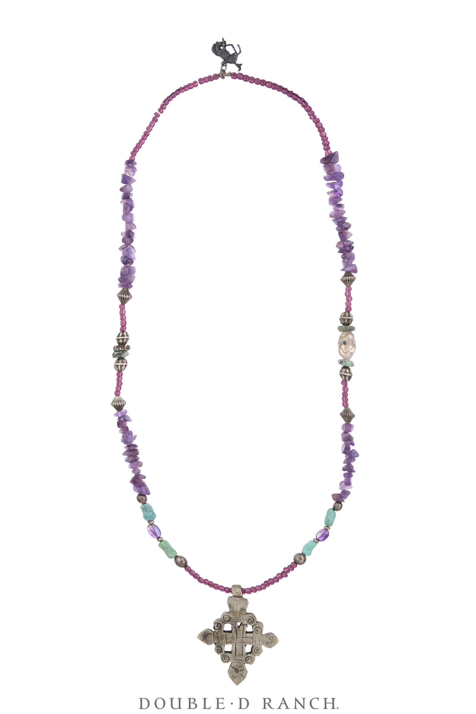 Necklace, Natural Stone, Bead, Amethyst & Turquoise With Sterling Charms, With Matching Earrings, Double D Ranch Fall Collection 1993, Vintage, Archive Release, 3952