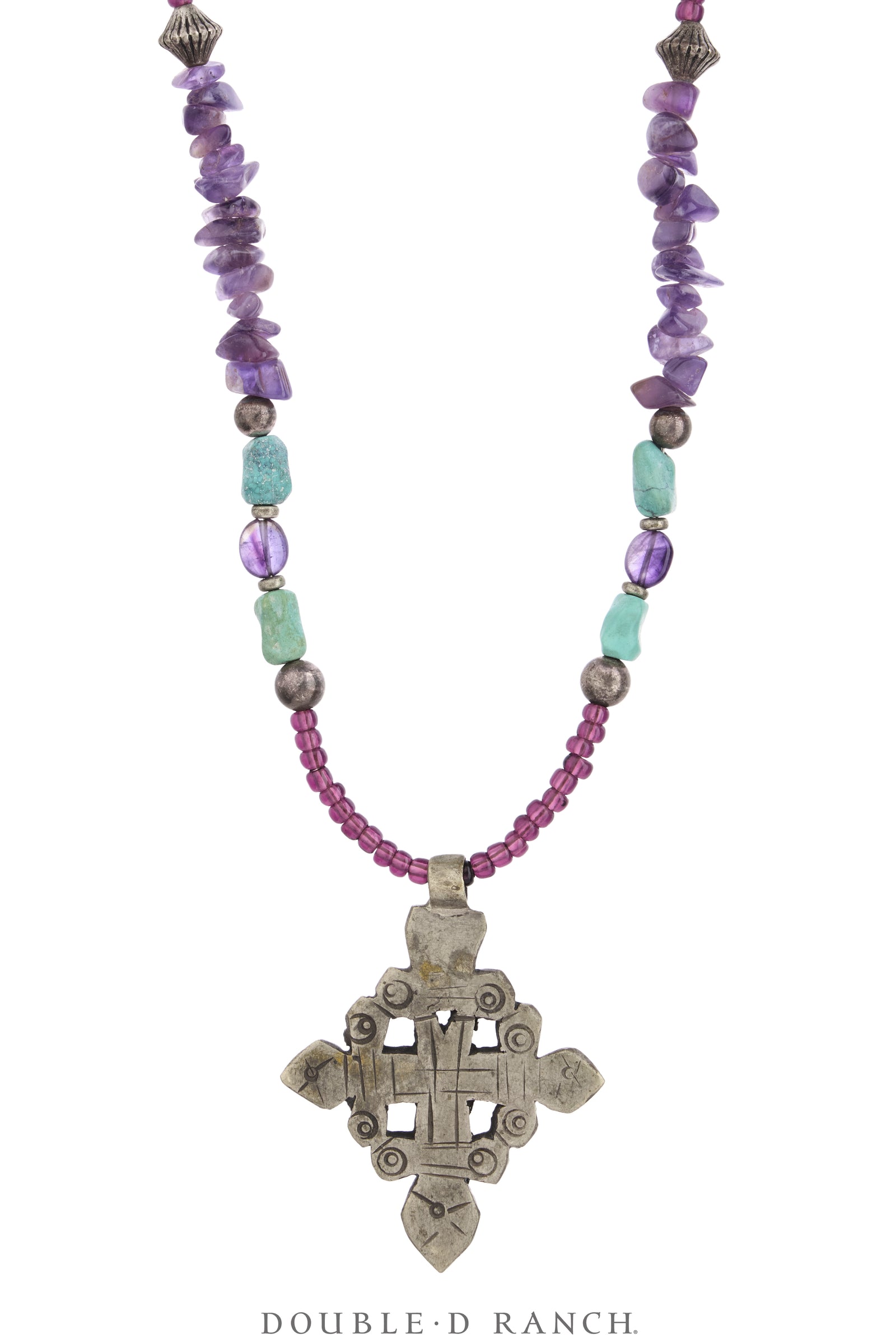 Necklace, Natural Stone, Bead, Amethyst & Turquoise With Sterling Charms, With Matching Earrings, Double D Ranch Fall Collection 1993, Vintage, Archive Release, 3952