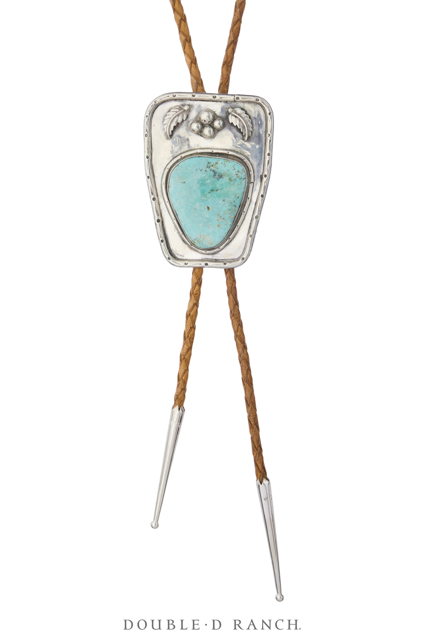 Bolo, Shield, Turquoise, Leaf Appliques, Hallmark, Vintage, 3955