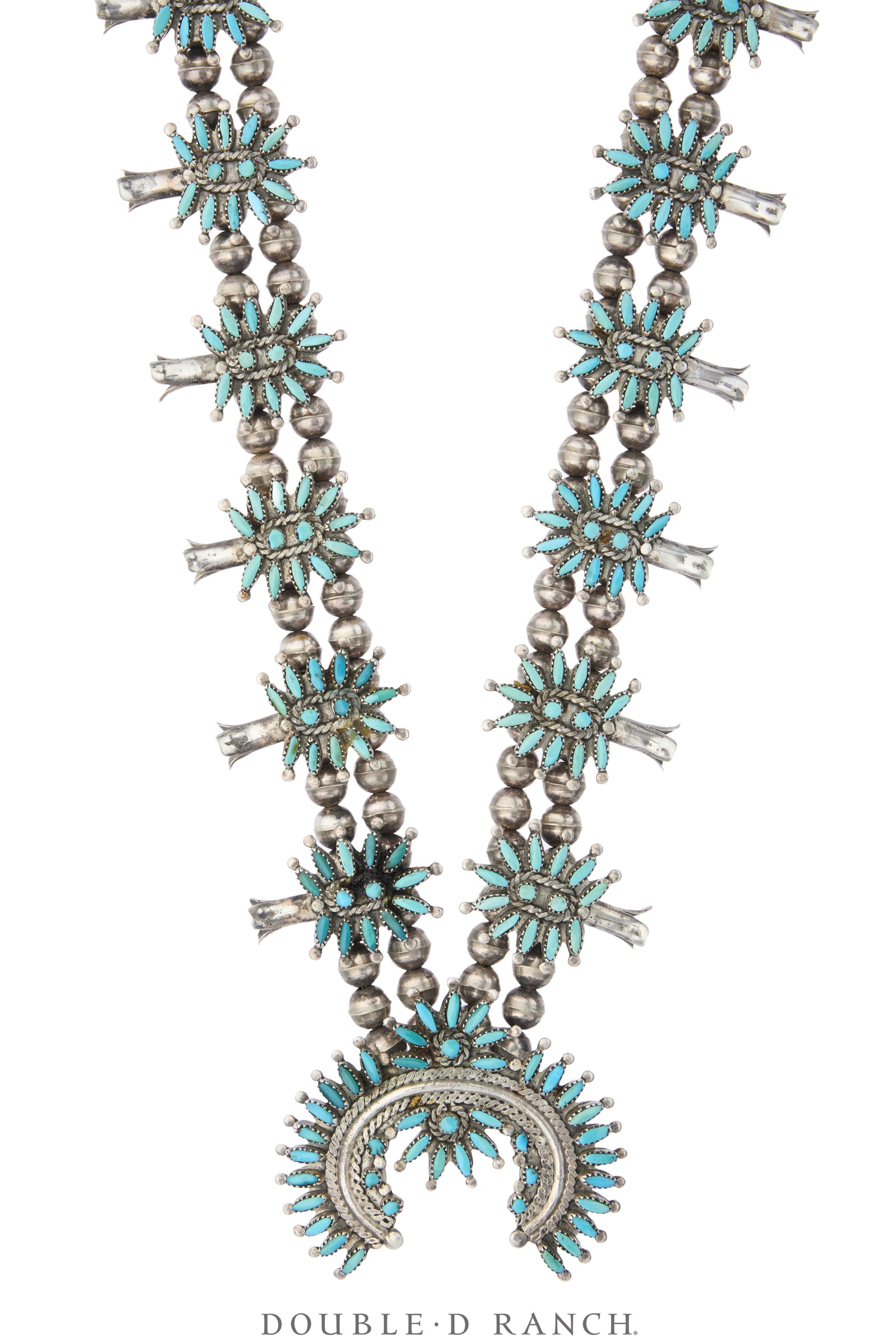 Necklace, Squash Blossom, Turquoise, Needlepoint, Hallmark, Vintage ‘70s, 3975