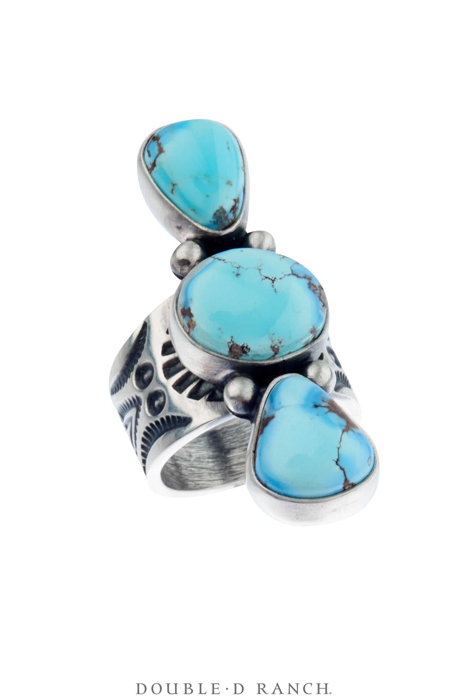 Ring, Statement, Golden Hills Turquoise, 3 Stone, Hallmark, Contemporary, 1988