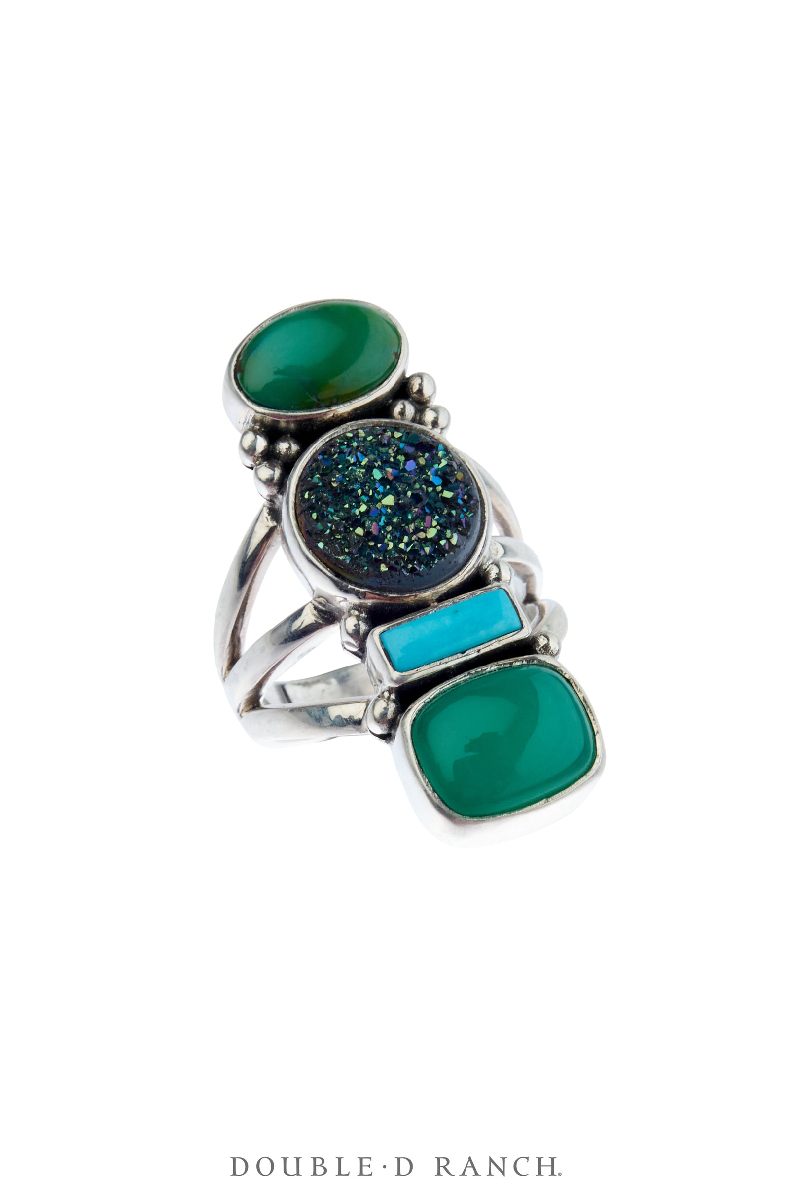 Ring, Shield, Druzy Quartz & Turquoise, Artisan, Contemporary, 2001