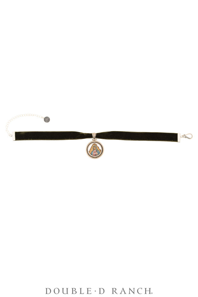 Necklace, Pendant, Margeaux Ribbon With Religious Relicario, Virgin of Guadalupe, Contemporary, 3995F