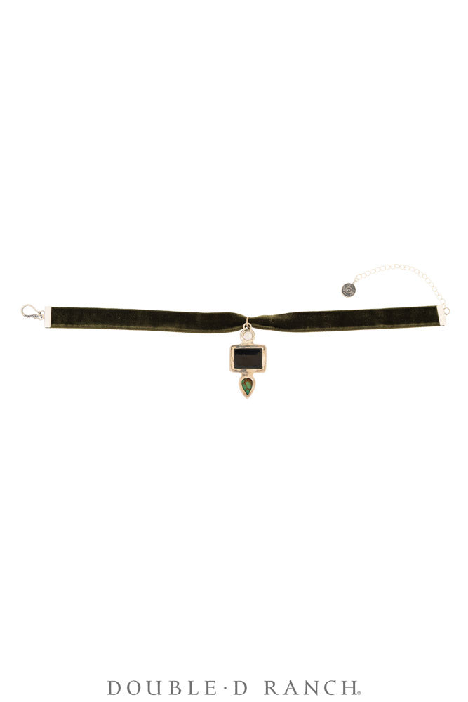 Necklace, Pendant, Margeaux Ribbon With Turquoise & Onyx, Hallmark, Contemporary, 3995B