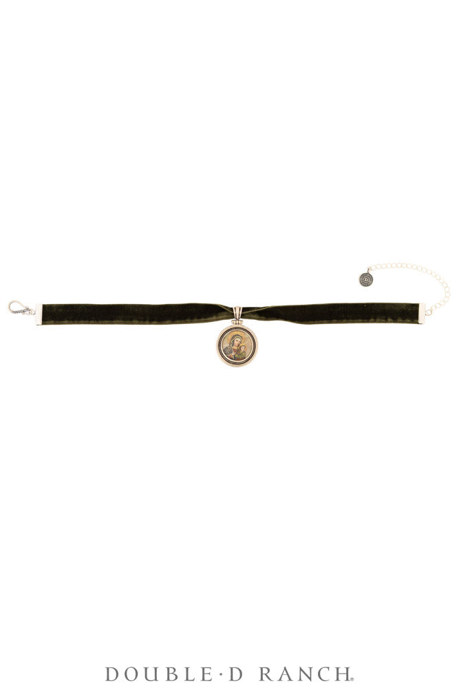 Necklace, Pendant, Margeaux Ribbon With Religious Relicario, Virgin of Guadalupe, Contemporary, 3995F