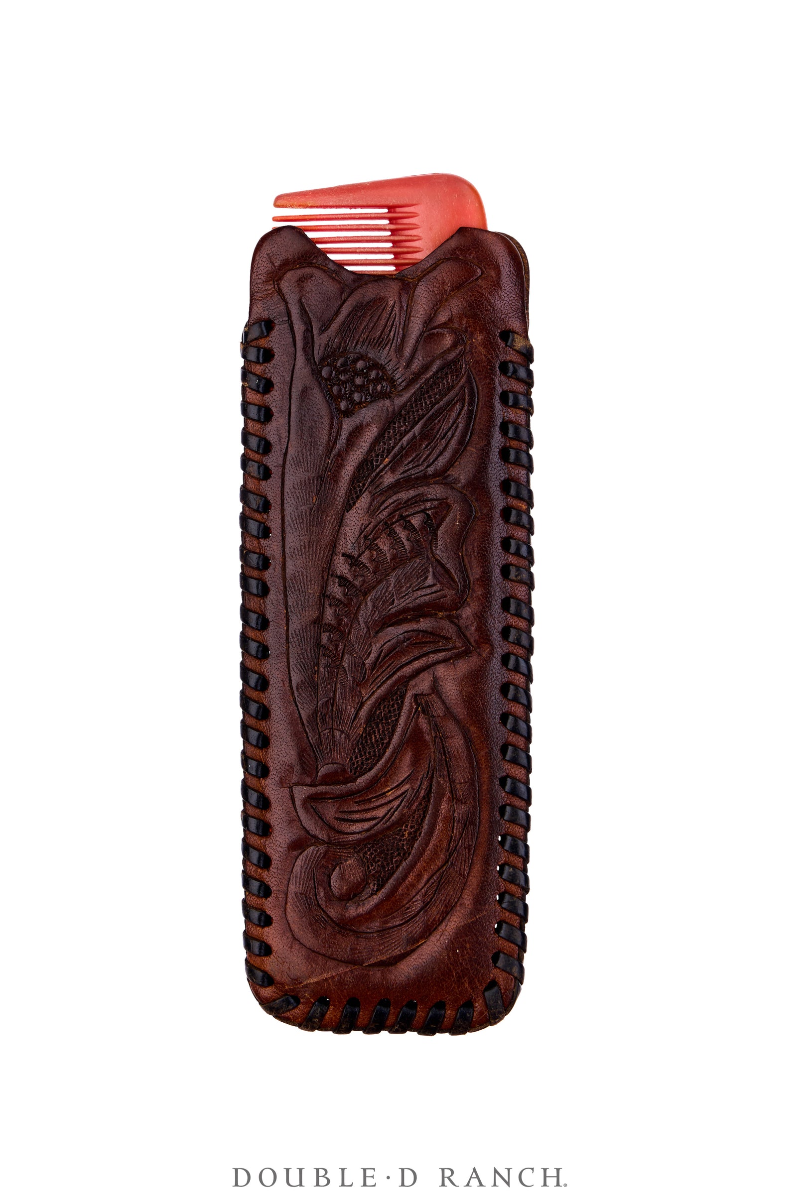 Miscellaneous, Comb In Tooled Leather Sheath, Vintage, 1385