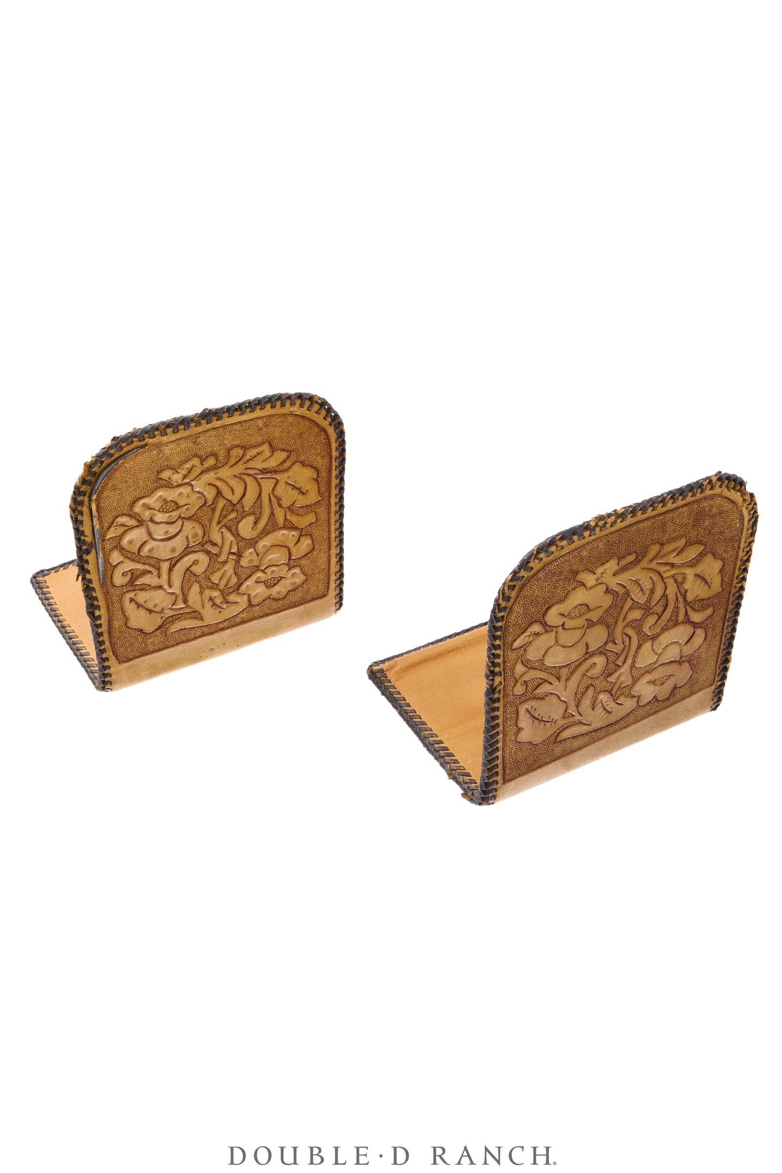 Miscellaneous, Bookends, Hand-Tooled Leather, Floral Scroll, Vintage, 1444